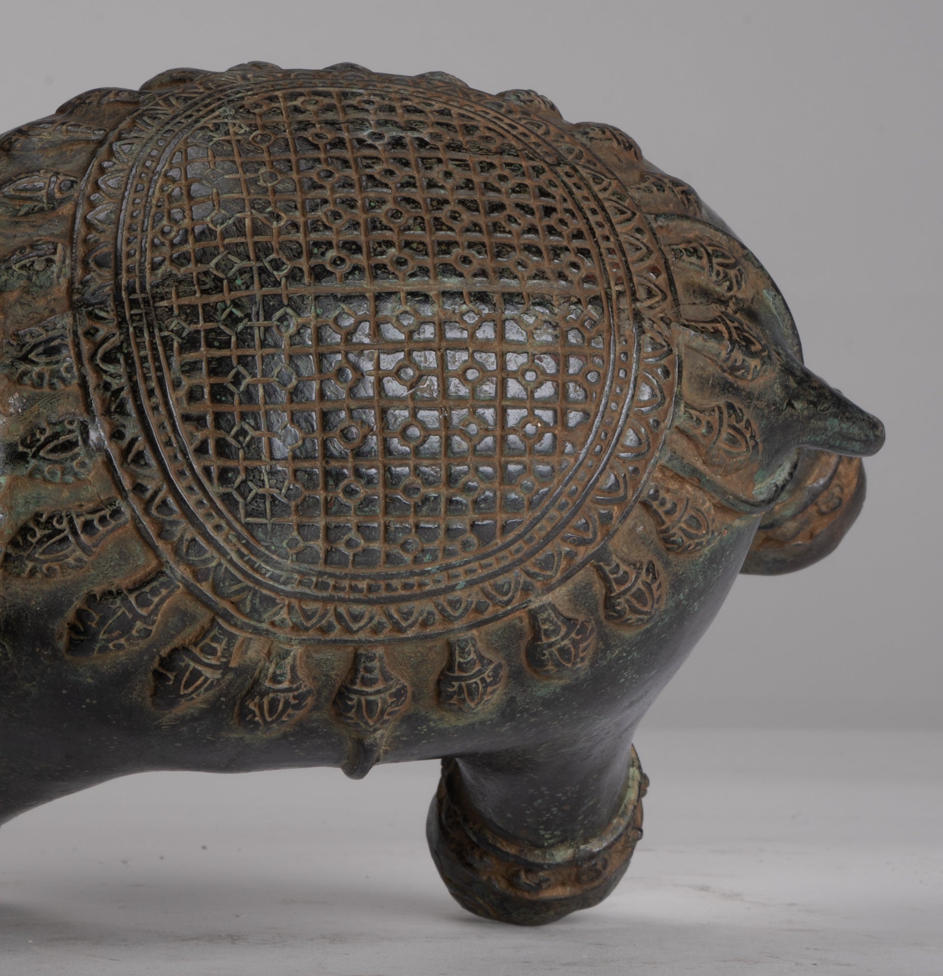 Antique Khmer Style Bronze Trumpeting Elephant Statue - 25cm/10" Tall