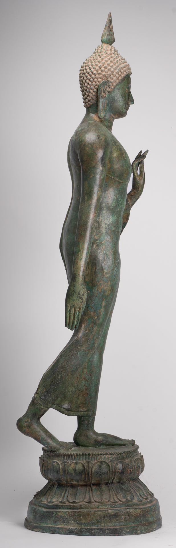 Large Antique Thai Style Sukhothai Bronze Teaching Walking Buddha Statue - 147cm/59"