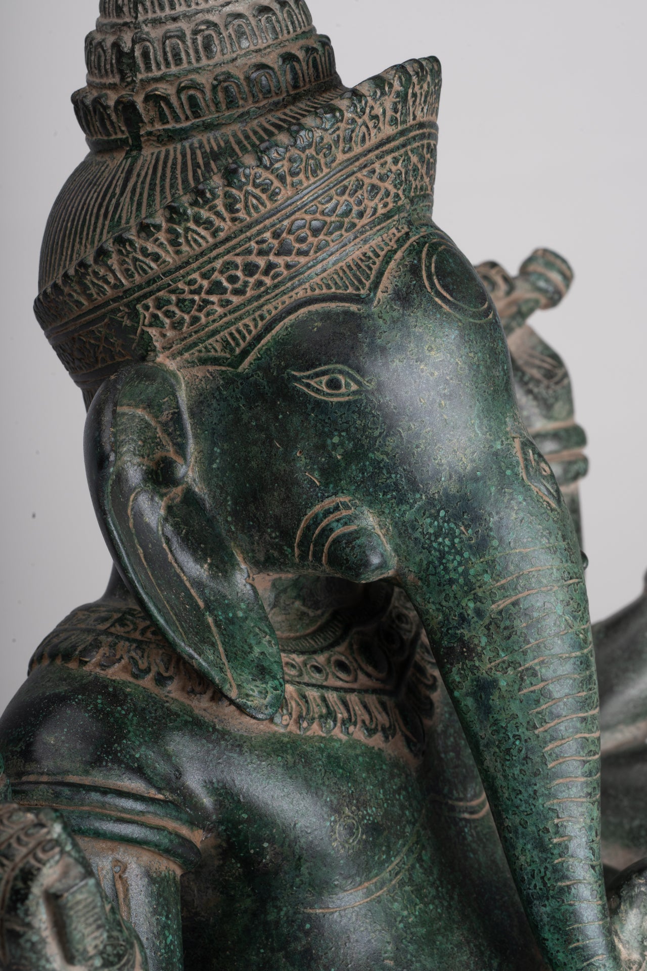 Ganesha Statue - Antique Khmer Style Enthroned Angkor Wat 8 Arm Ganesh Statue - 40cm/16"