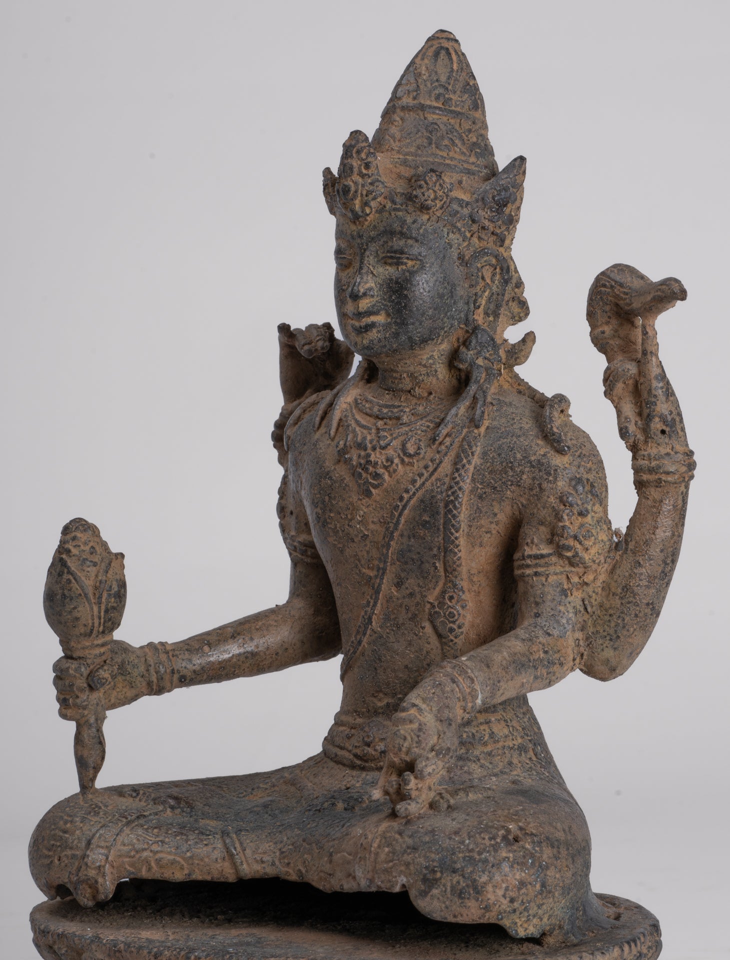 Vishnu - Antique Java Style Indonesian Majapahit Seated Bronze Vishnu Statue - 25cm/10"