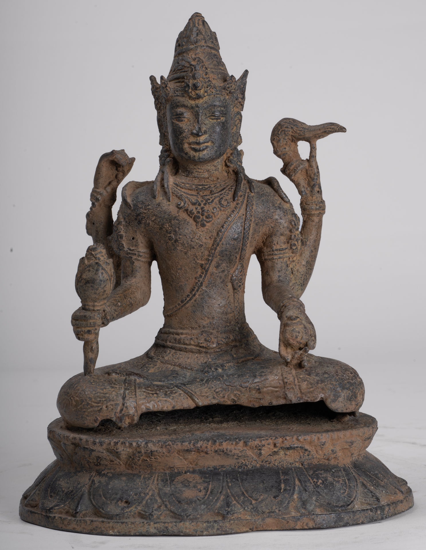Vishnu - Antique Java Style Indonesian Majapahit Seated Bronze Vishnu Statue - 25cm/10"