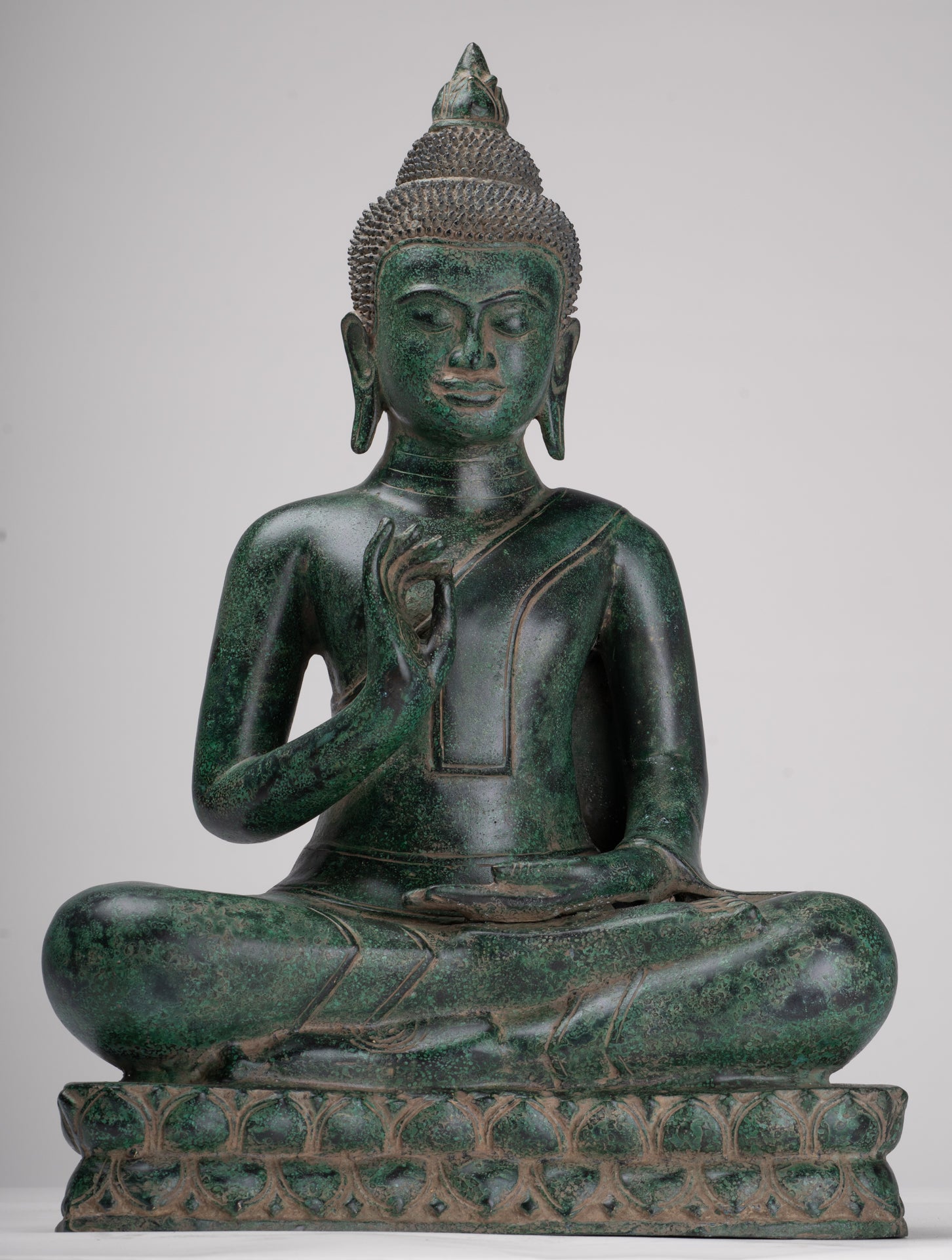 Buddha Statue - Antique Khmer Style Bronze Enthroned Teaching Buddha Statue - 47cm/19"
