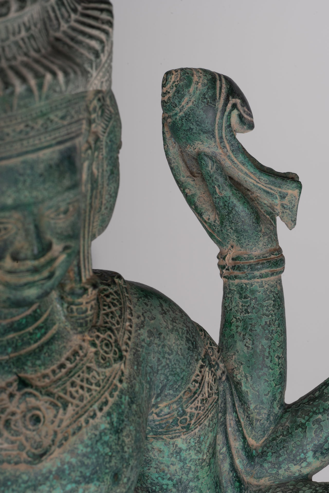 Brahma Statue - Antique Khmer Style Bronze 8 Arm Bayon Brahma - Hindu God Creation - 40cm/16"