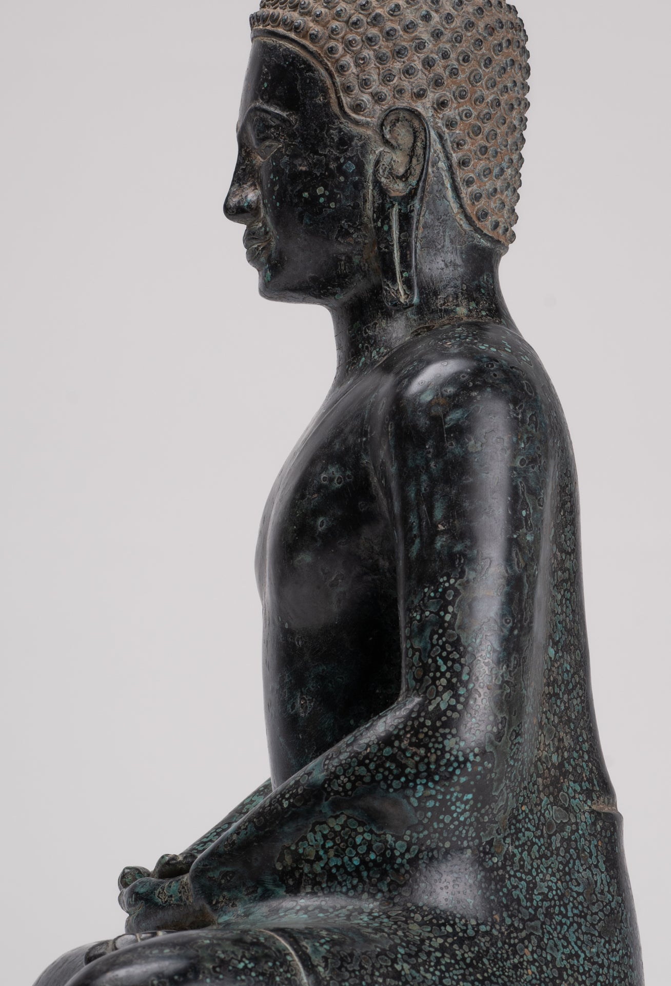 Buddha Statue - Antique Khmer Style Bronze Seated Meditation Buddha Statue - 42cm/17"