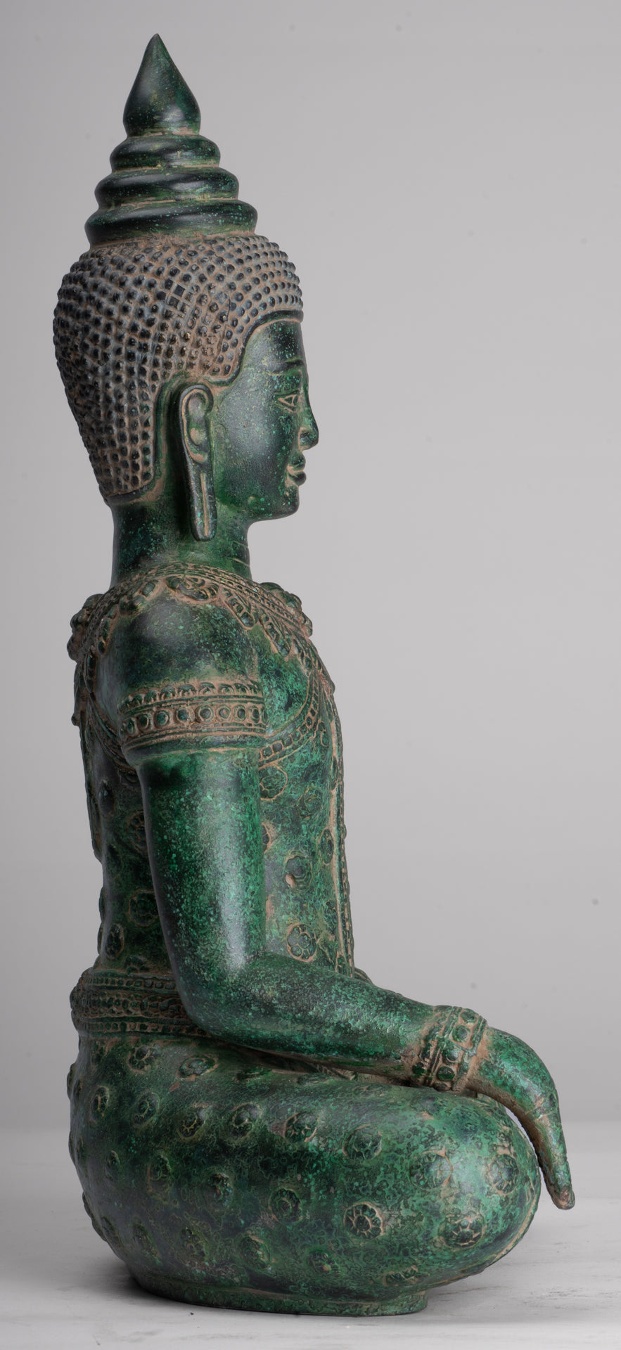 Buddha Statue - Antique Khmer Style Bronze Seated Enlightenment Buddha Statue - 37cm/15"