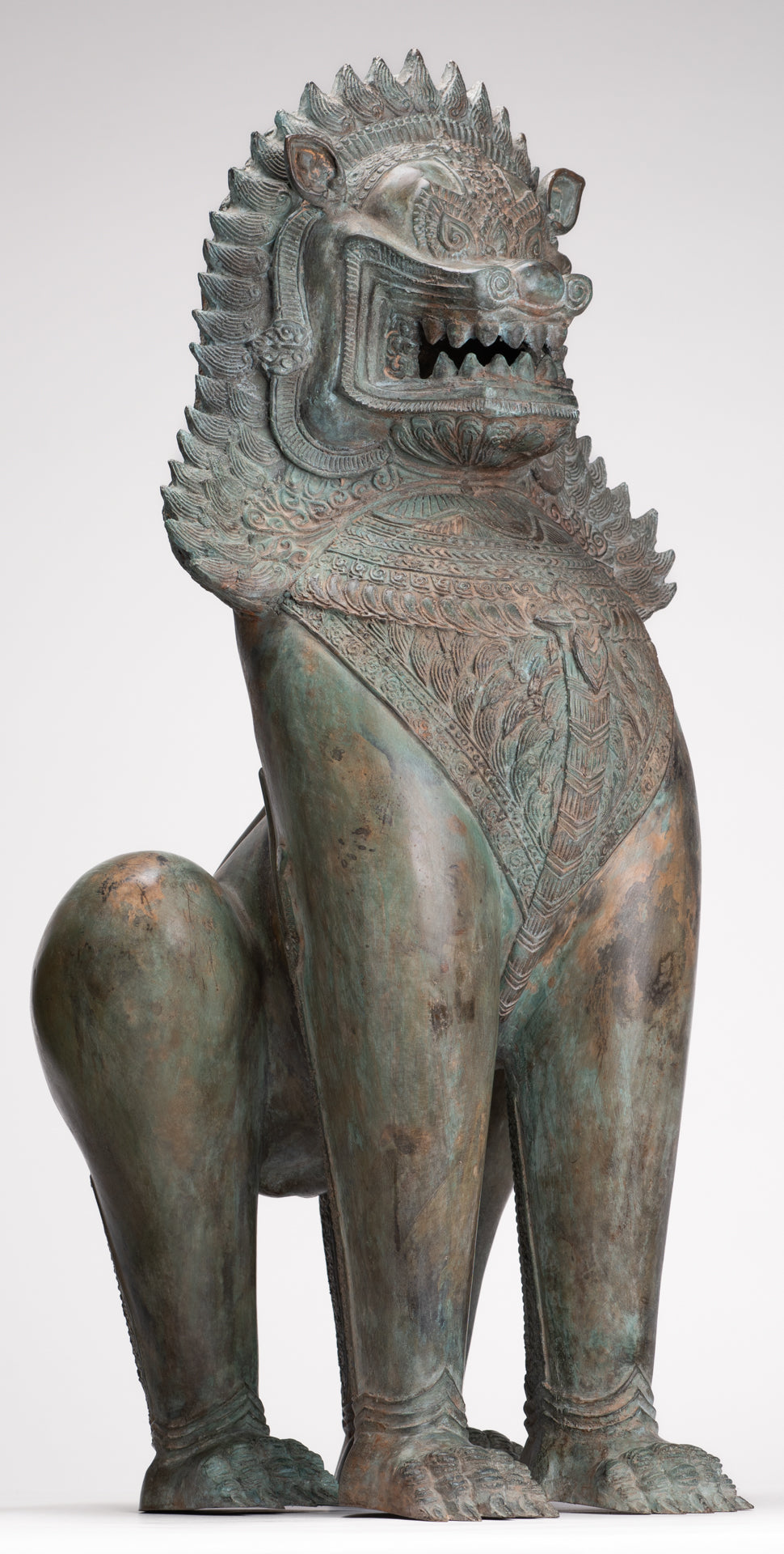 Temple Lion - Antique Thai Style Bronze Standing Singha Temple Guardians or Lions - 61cm/24" (Pair)