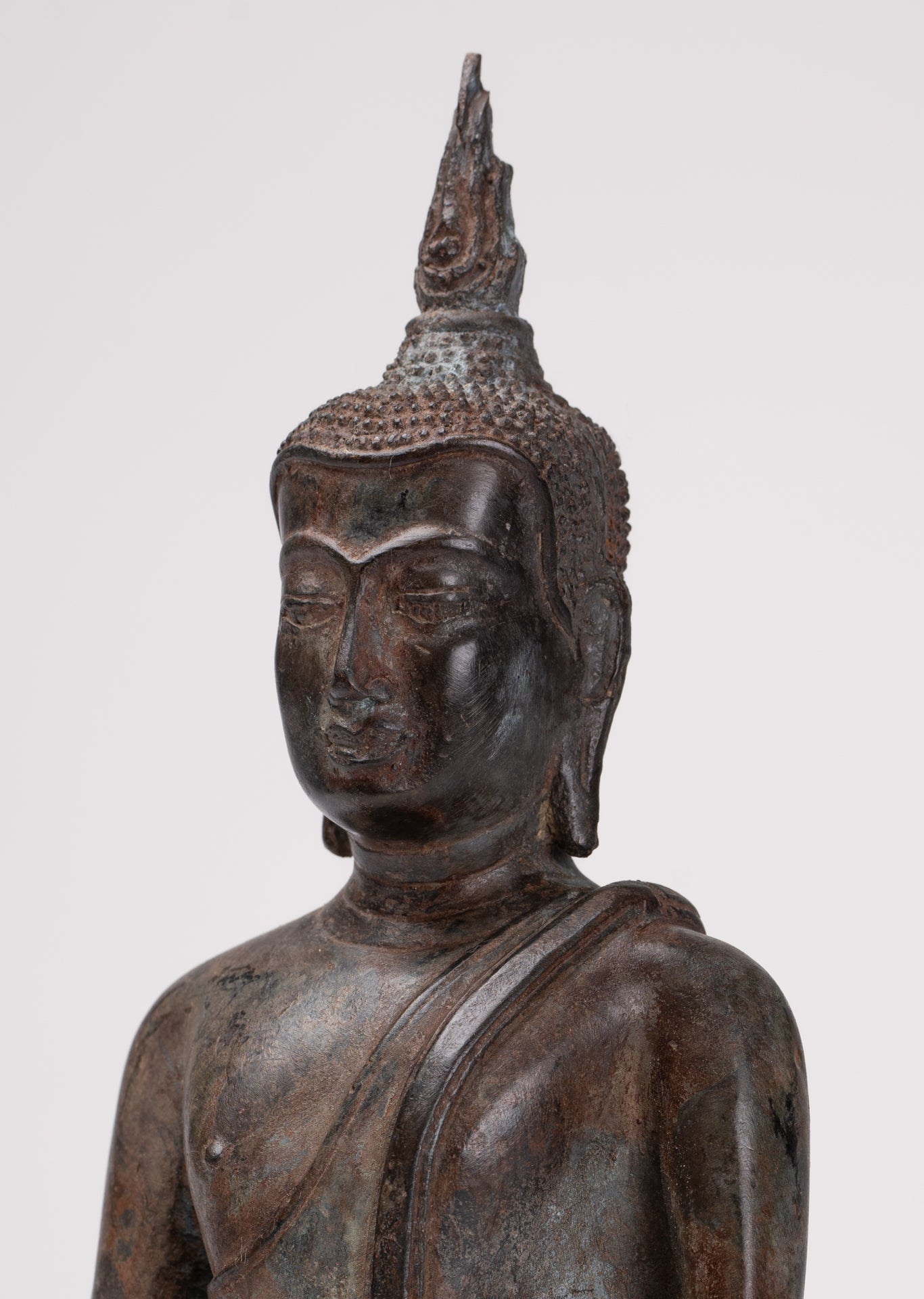 Buddha Statue - Antique Ayutthaya Style Seated Enlightenment Buddha Statue - 19cm/8"