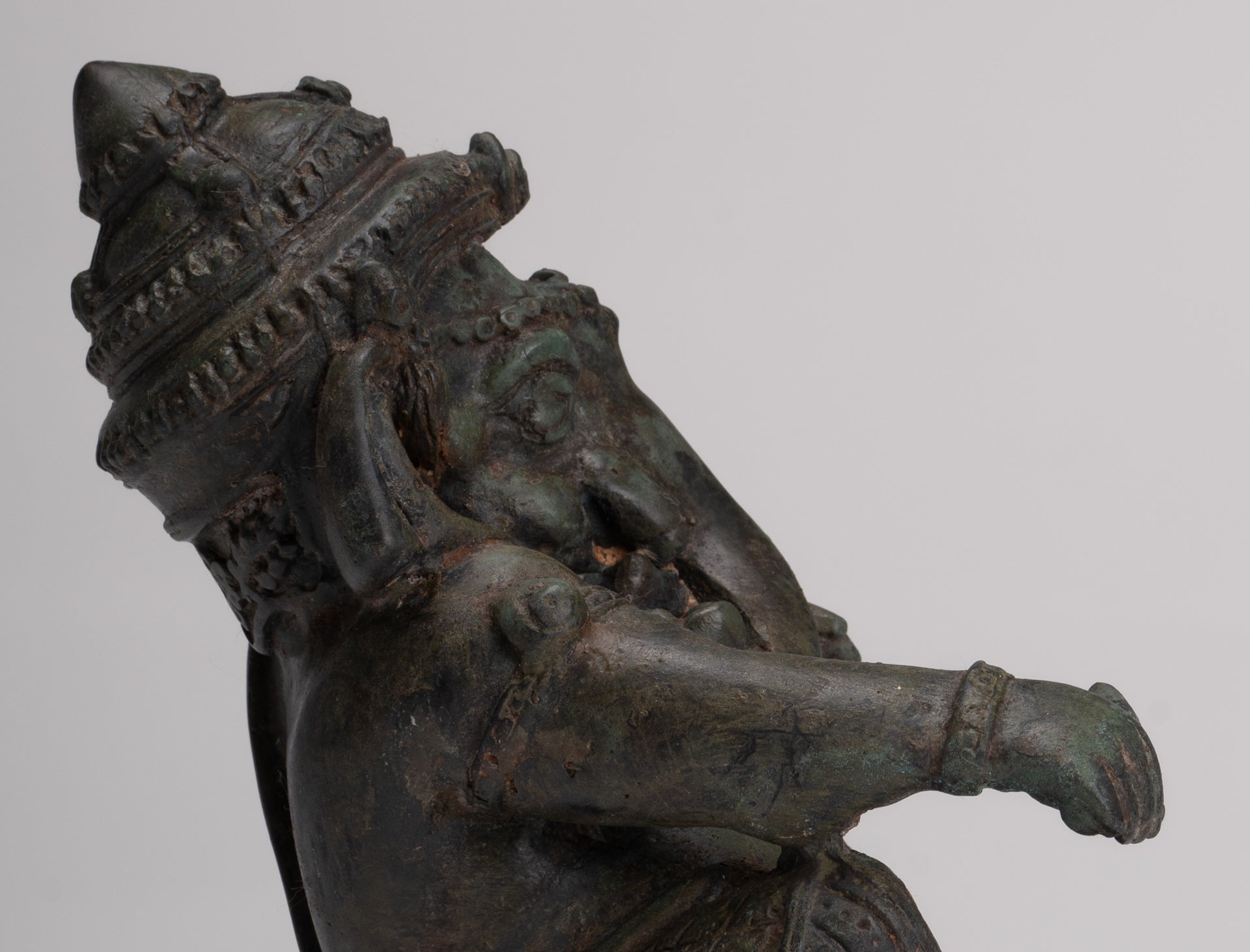 Ganesha Statue - Antique Thai Style Bronze Reclining Ganesha Statue - 17cm/7"