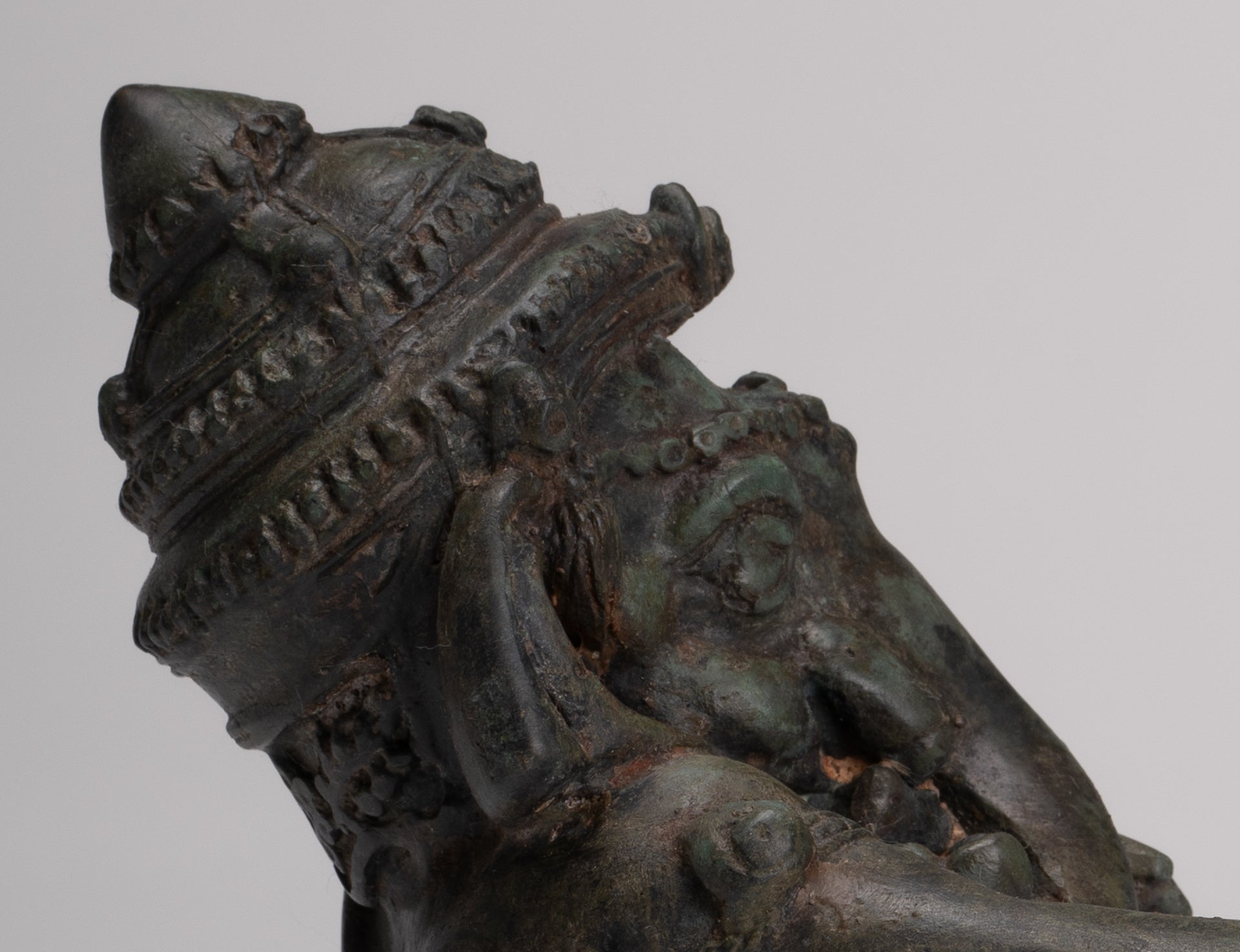 Ganesha Statue - Antique Thai Style Bronze Reclining Ganesha Statue - 17cm/7"