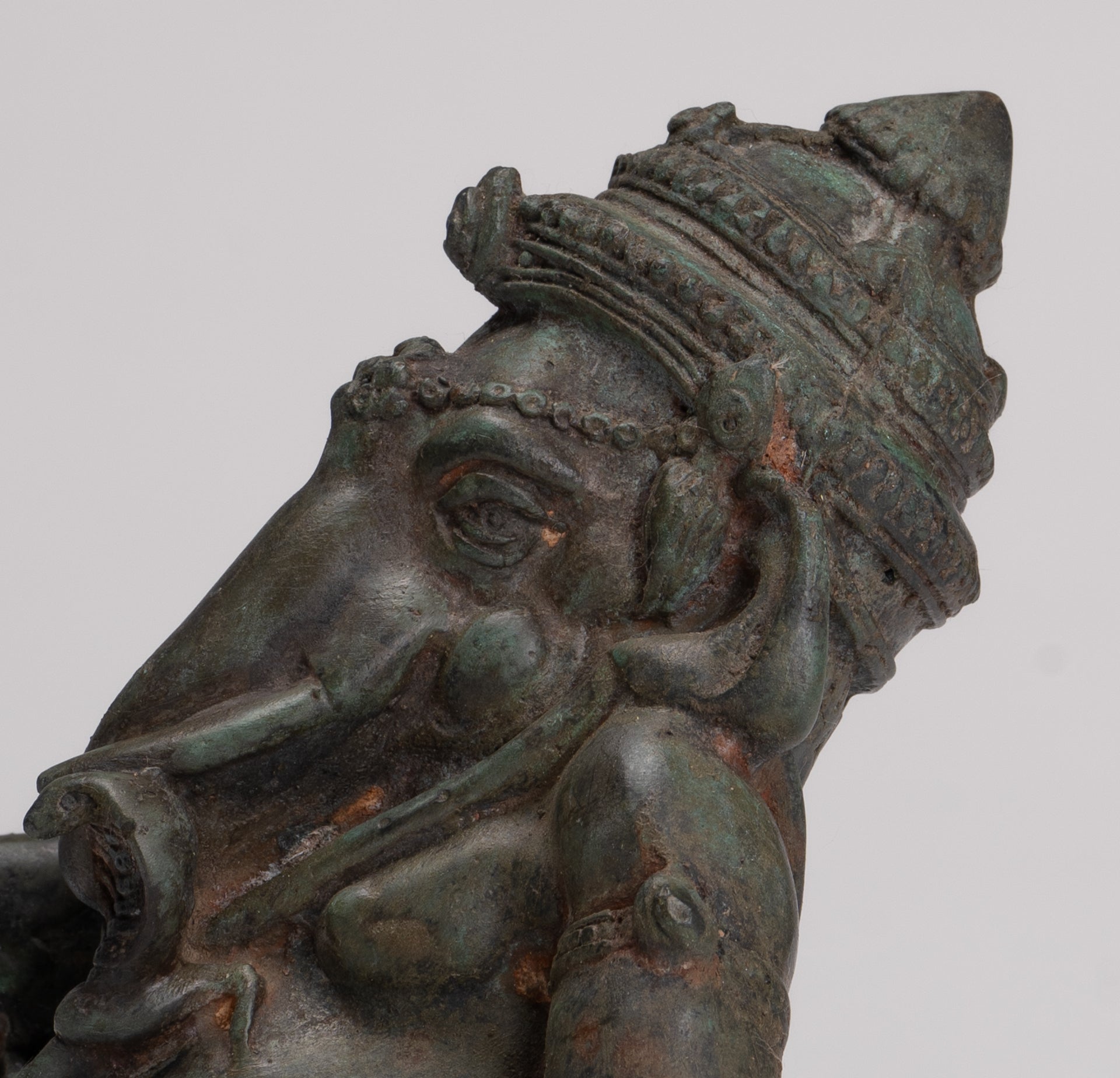 Ganesha Statue - Antique Thai Style Bronze Reclining Ganesha Statue - 17cm/7"