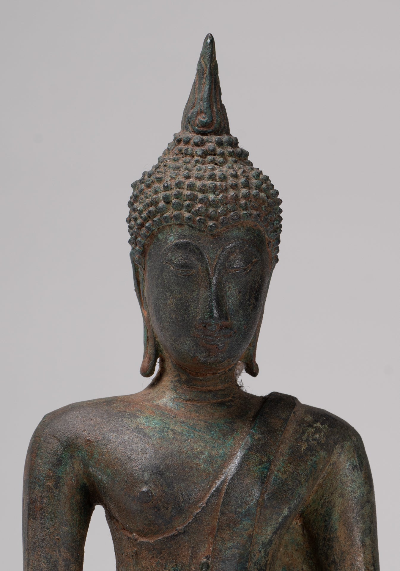 Buddha Statue - Antique Ayutthaya Style Seated Enlightenment Buddha Statue - 23cm/9"