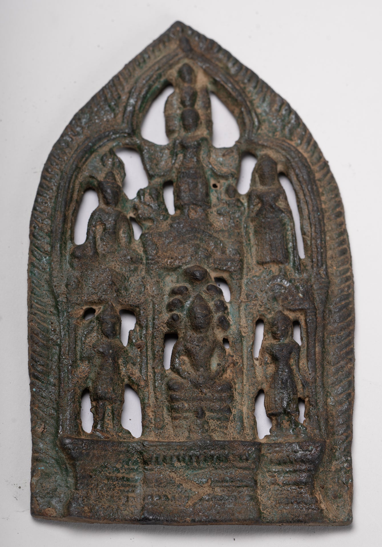 Votive Panel - Antique Khmer Style Bronze Naga Buddha Votive Panel - 15cm/6"