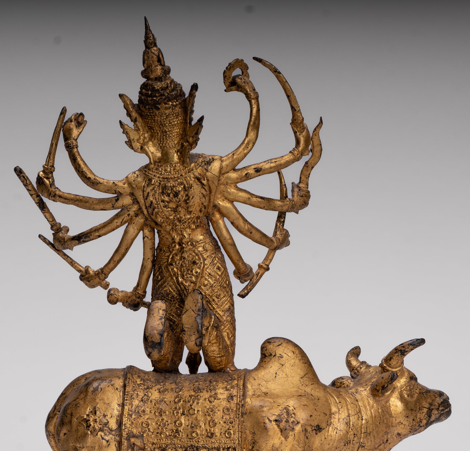 Shiva and Nandi - Antique Thai Style Rattanakosin Shiva and Nandi Statue - 27cm/11"