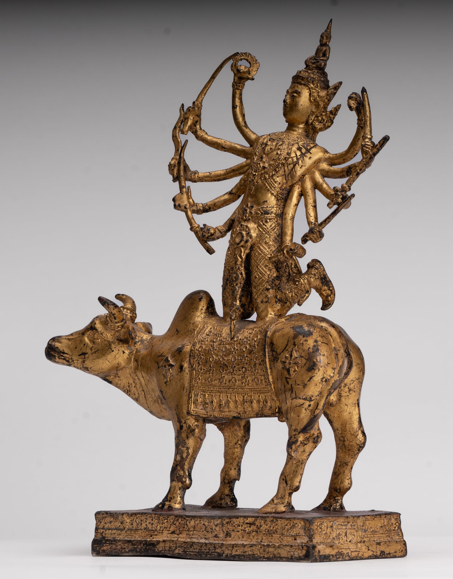 Shiva and Nandi - Antique Thai Style Rattanakosin Shiva and Nandi Statue - 27cm/11"