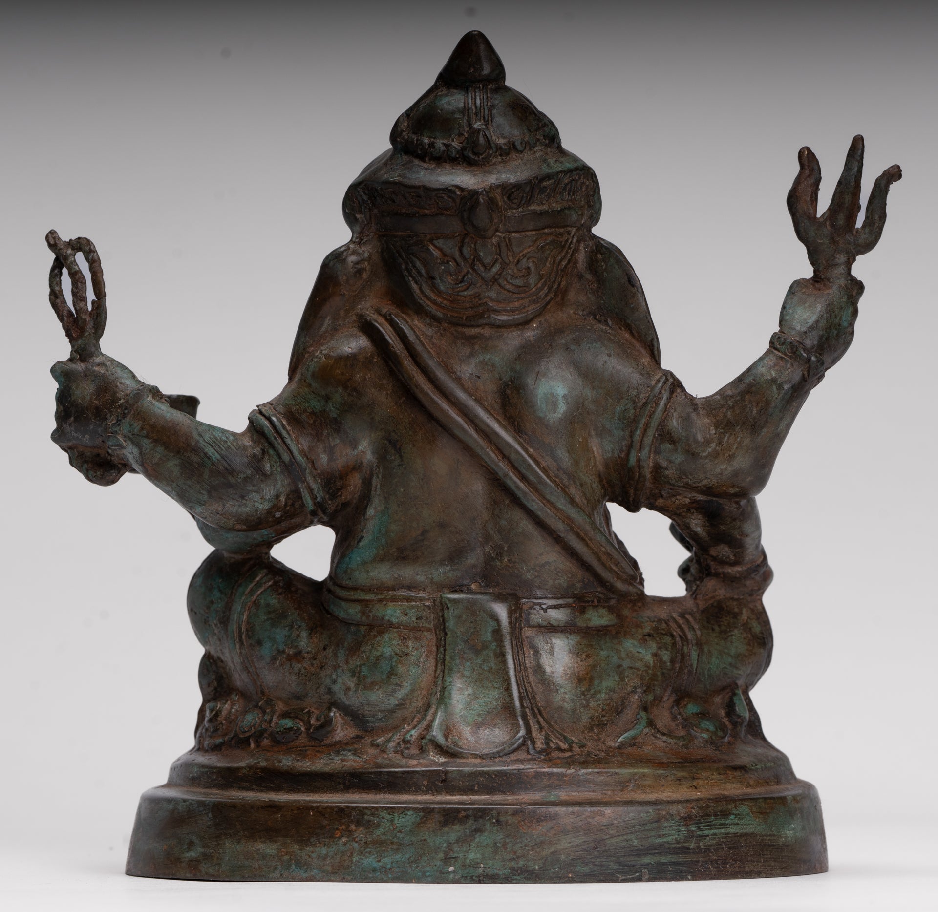 Ganesha Statue - Antique Thai Style Bronze Seated 4-Arm Ganesha Statue - 20cm/8"