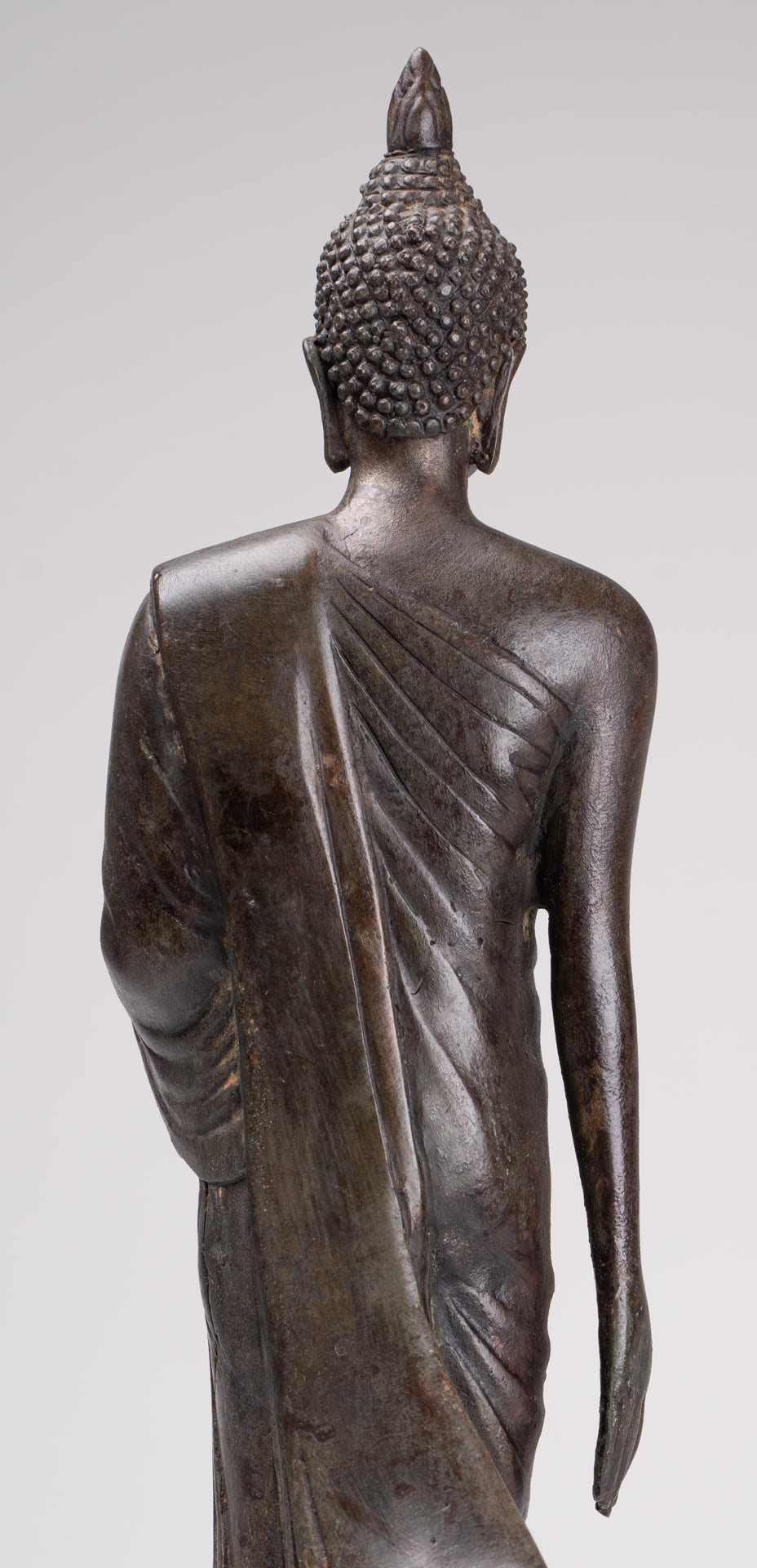 Antique Sukhothai Style Standing Bronze Protection Walking Buddha Statue - 33cm/13"
