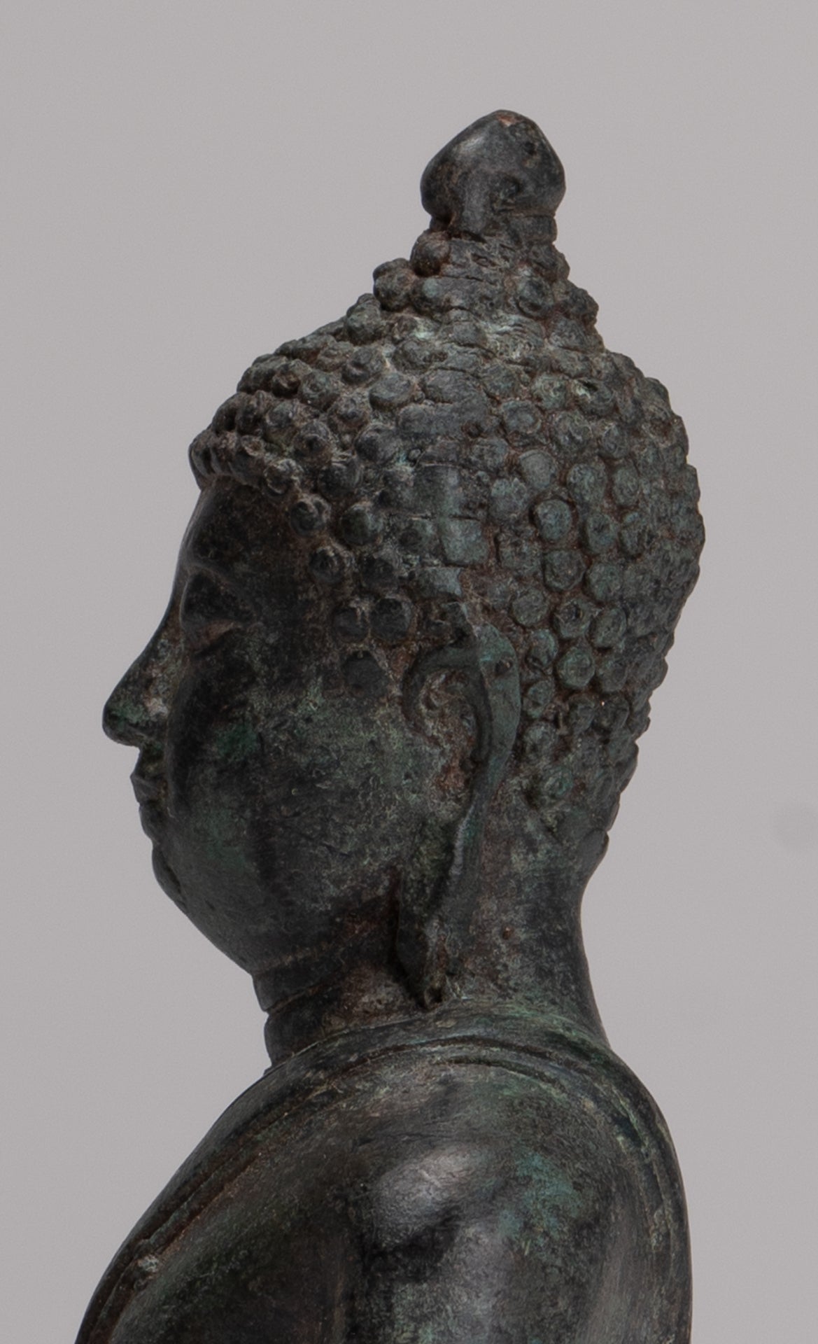 Buddha Sculpture - Antique Thai Style Bronze Seated Chiang Saen Meditation Buddha Statue - 15cm/6"