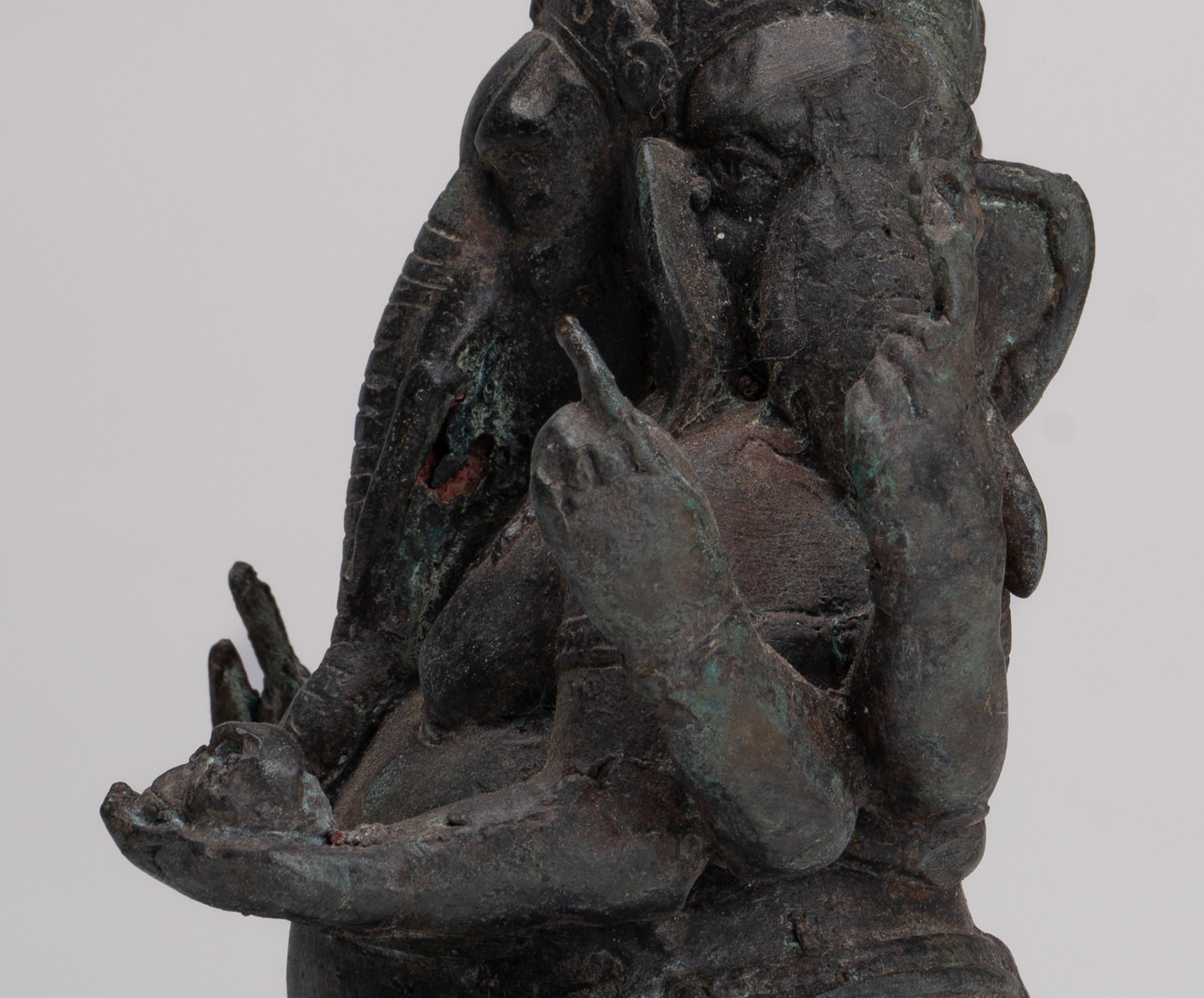 Ganesha Statue - Antique Thai Style Bronze Seated 6-Arm Ganesha Statue - 19cm/8"