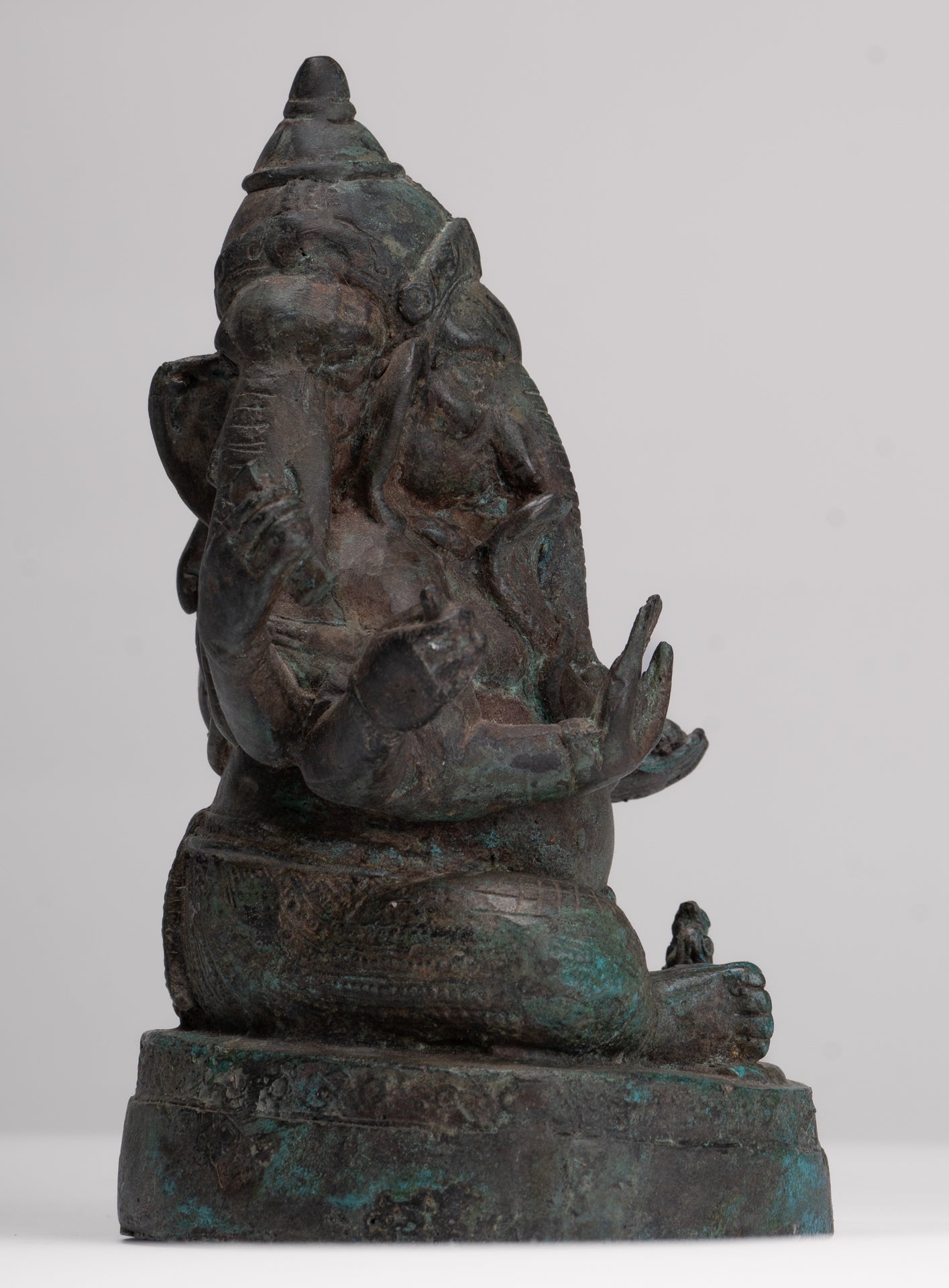 Ganesha Statue - Antique Thai Style Bronze Seated 6-Arm Ganesha Statue - 19cm/8"