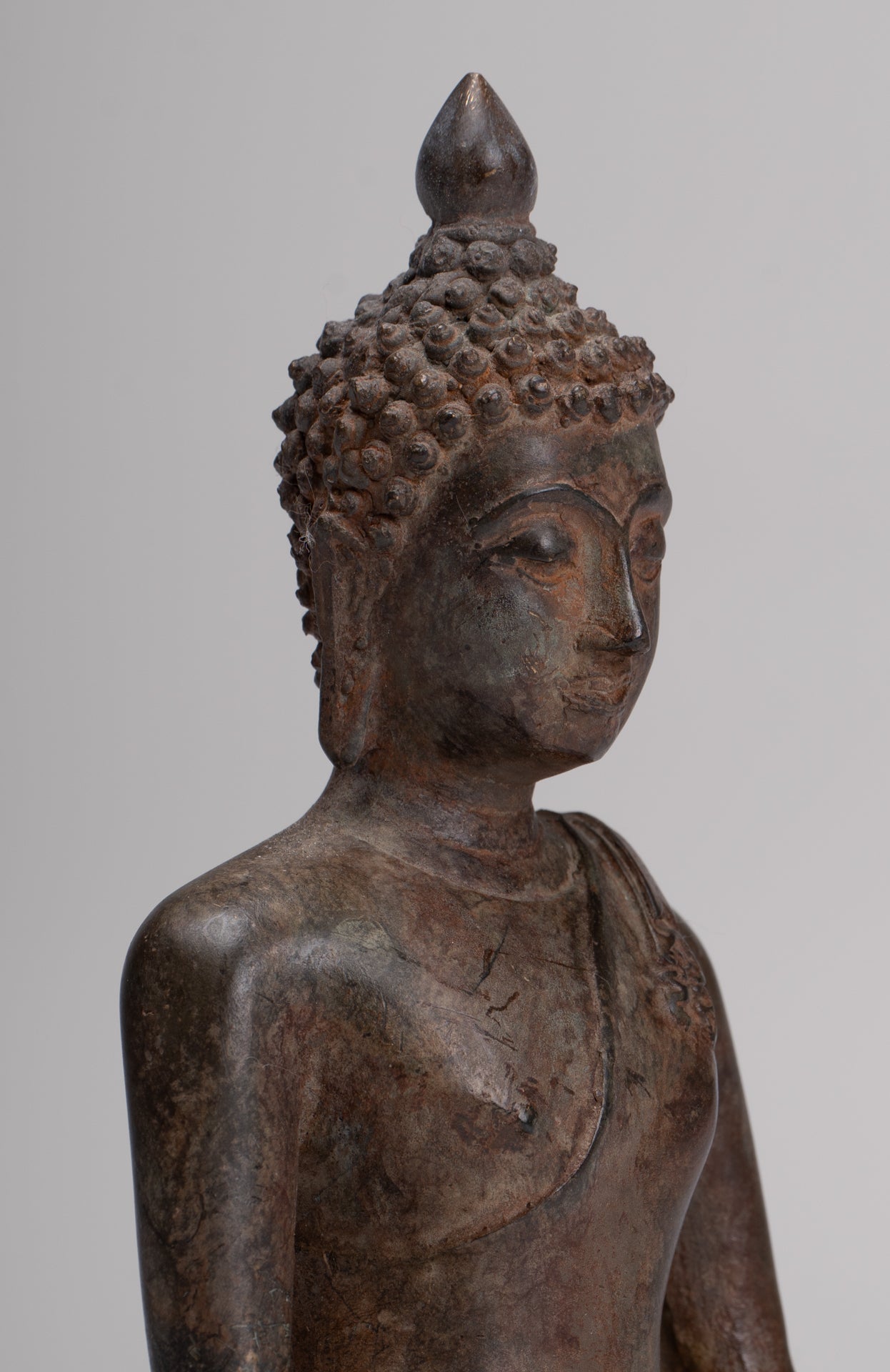 Buddha Statue - Antique Thai Style Bronze Chiang Saen Enlightenment Buddha Statue - 18cm/7"