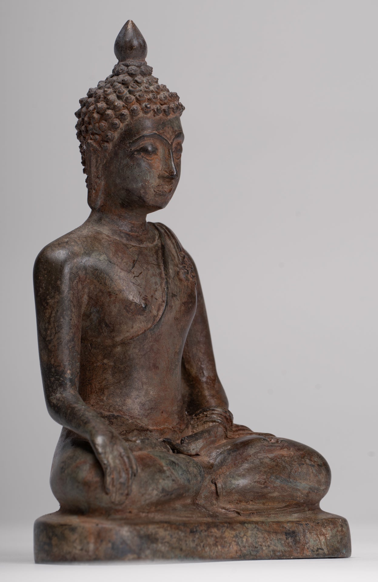 Buddha Statue - Antique Thai Style Bronze Chiang Saen Enlightenment Buddha Statue - 18cm/7"