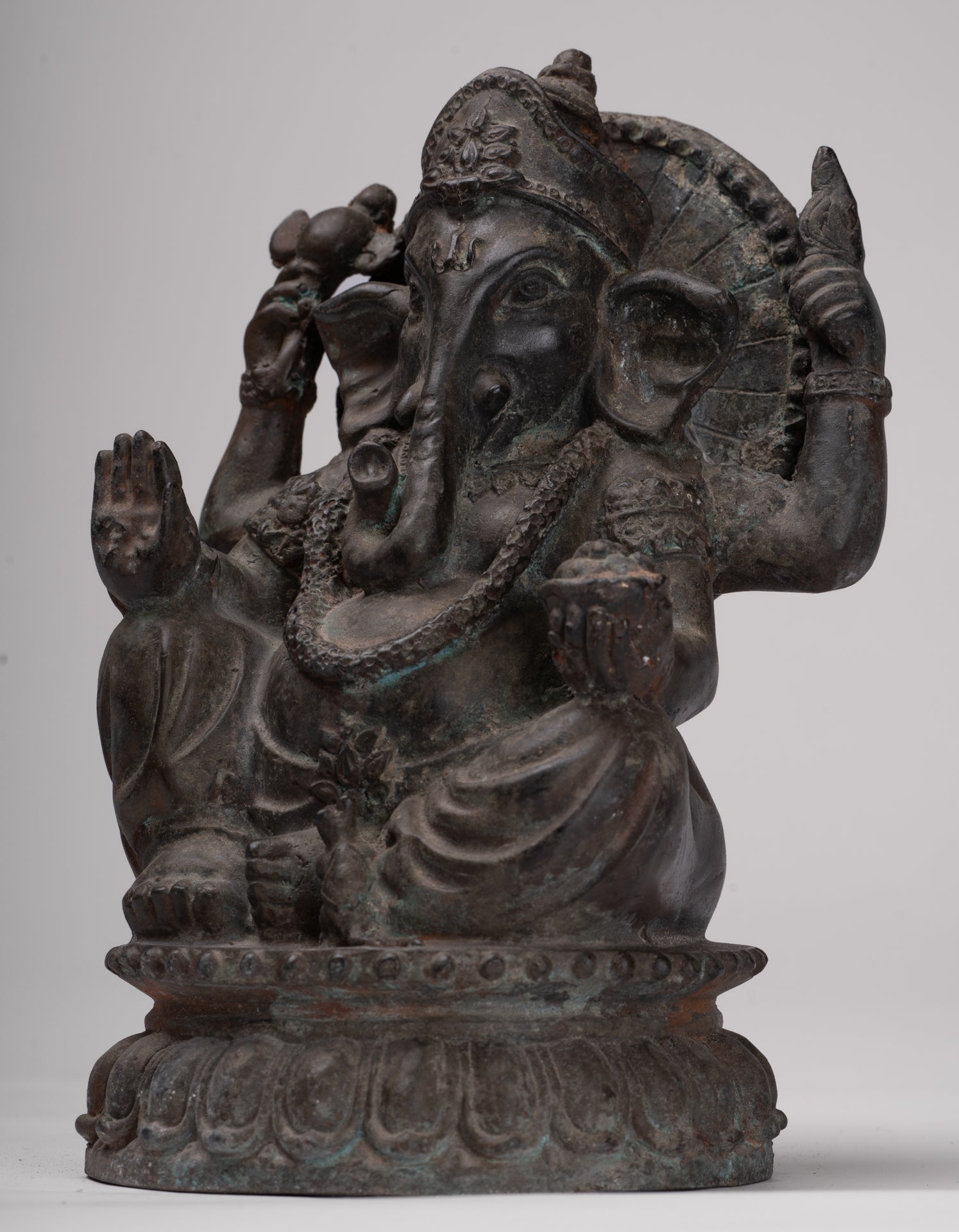 Ganesh - Antique Thai Style Bronze Seated Ganesha - 22cm/9"