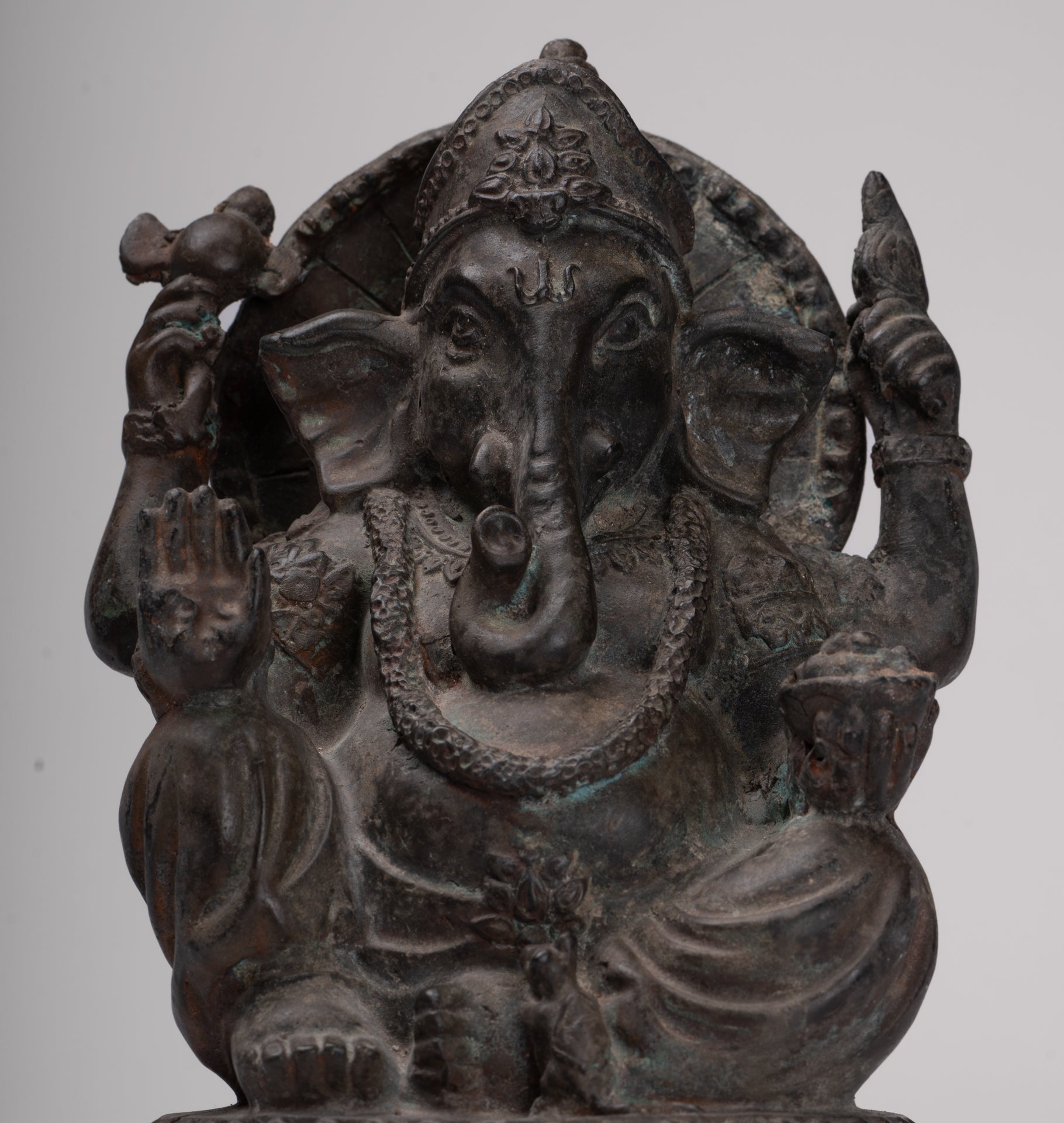 Ganesh - Antique Thai Style Bronze Seated Ganesha - 22cm/9"