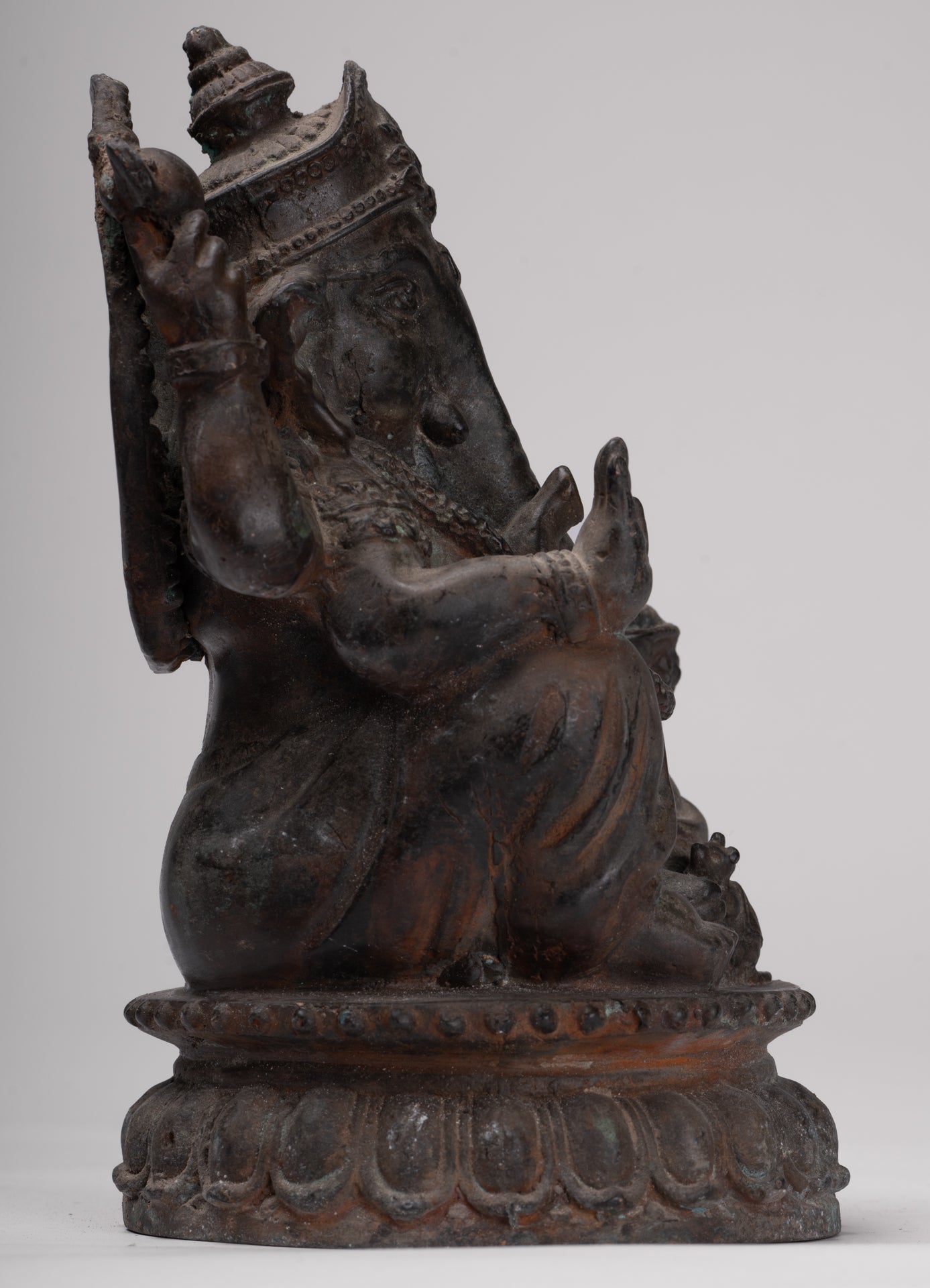Ganesh - Antique Thai Style Bronze Seated Ganesha - 22cm/9"