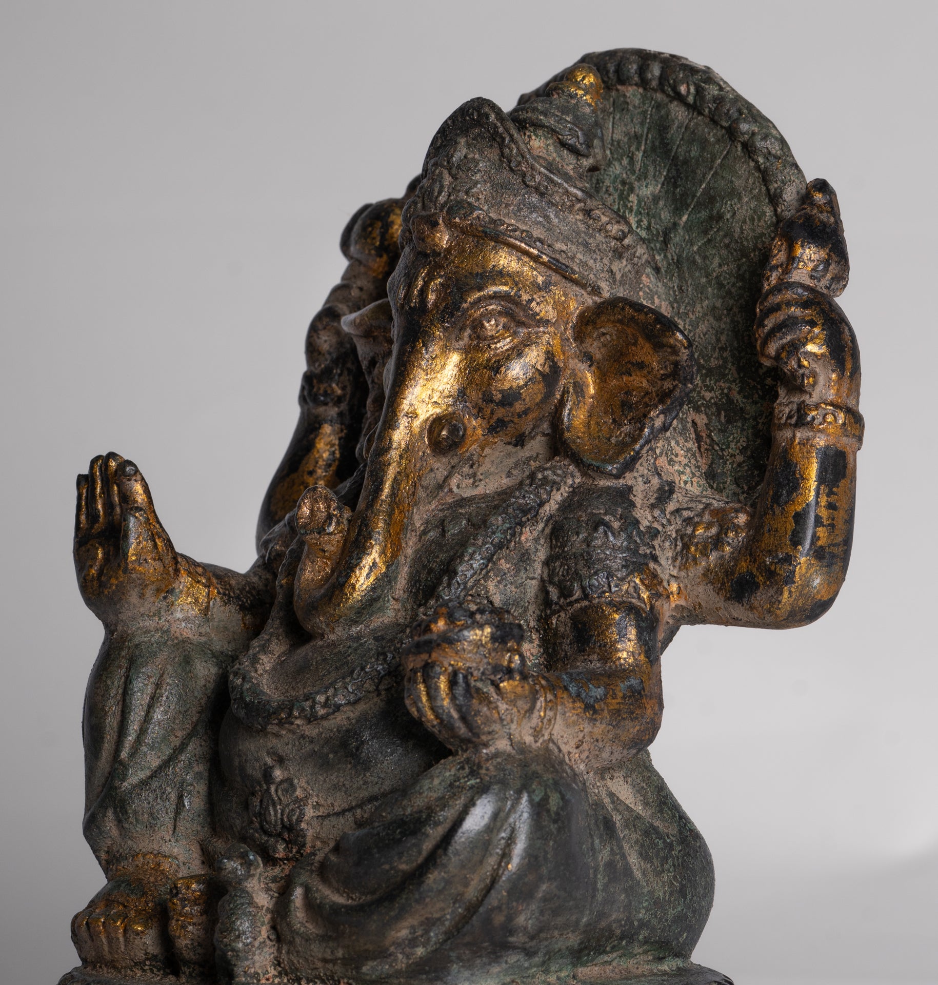 Ganesh - Antique Thai Style Bronze Seated Ganesha - 23cm/9"