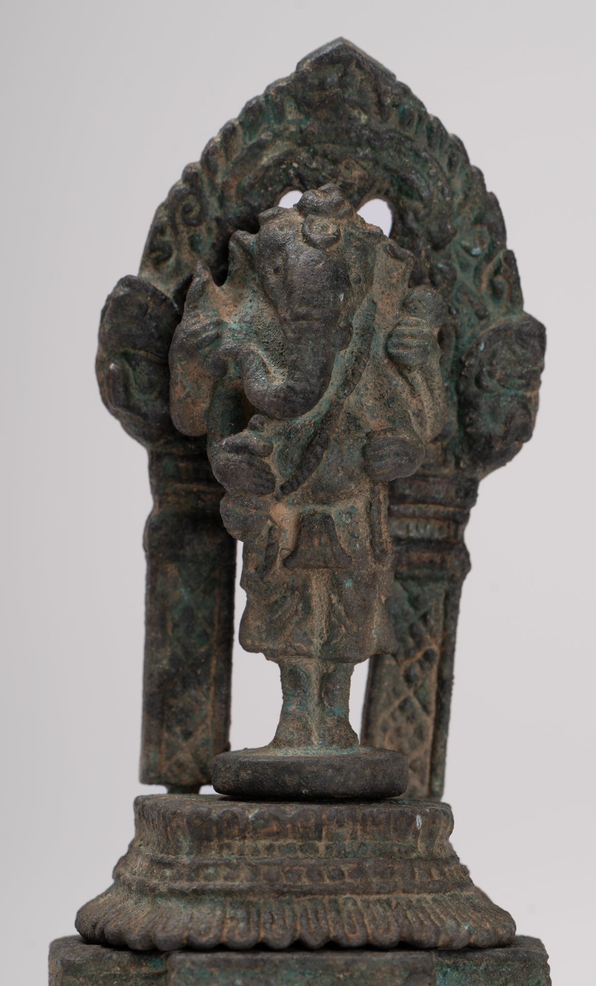 Ganesha Statue - Antique Thai Style Enthroned Bronze Standing Ganesha Statue - 11.5cm/5"