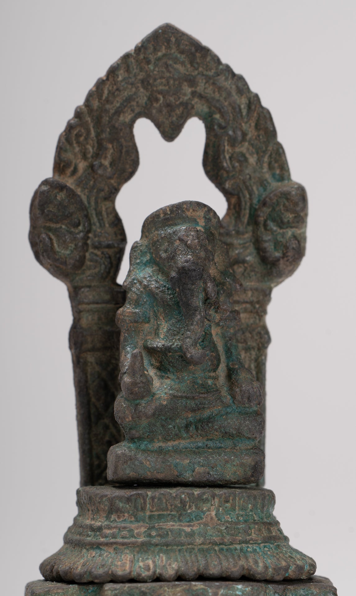 Ganesha Statue - Antique Thai Style Enthroned Bronze Seated Ganesha Statue - 11.5cm/5"