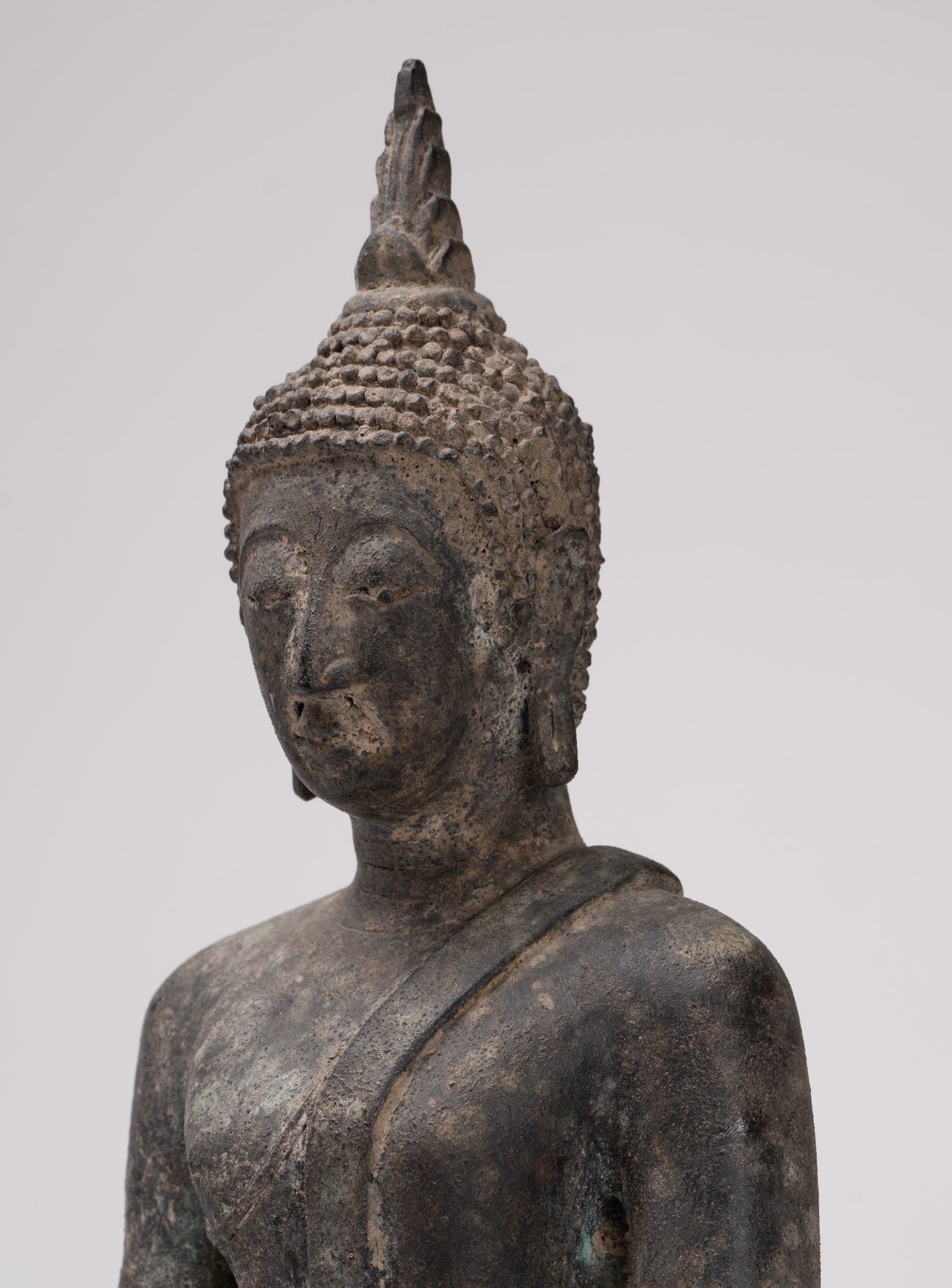 Buddha Statue - Antique U Thong Style Bronze Enlightenment Buddha Statue - 23.5cm/9"