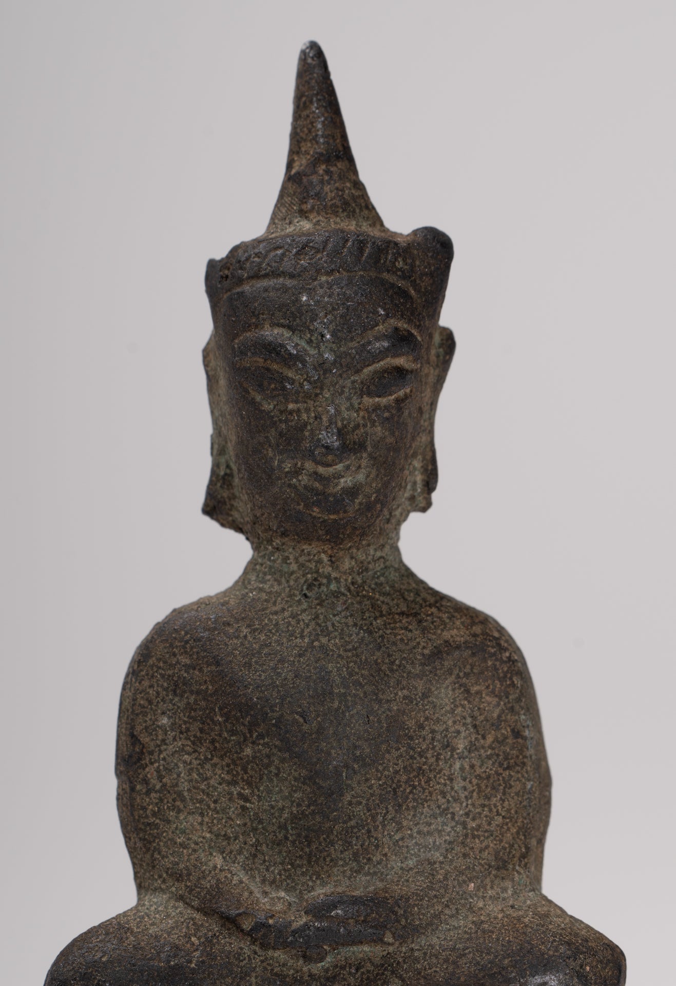 Antique Thai Style Seated Bronze Ayutthaya Meditation Buddha Statue - 9cm/4"