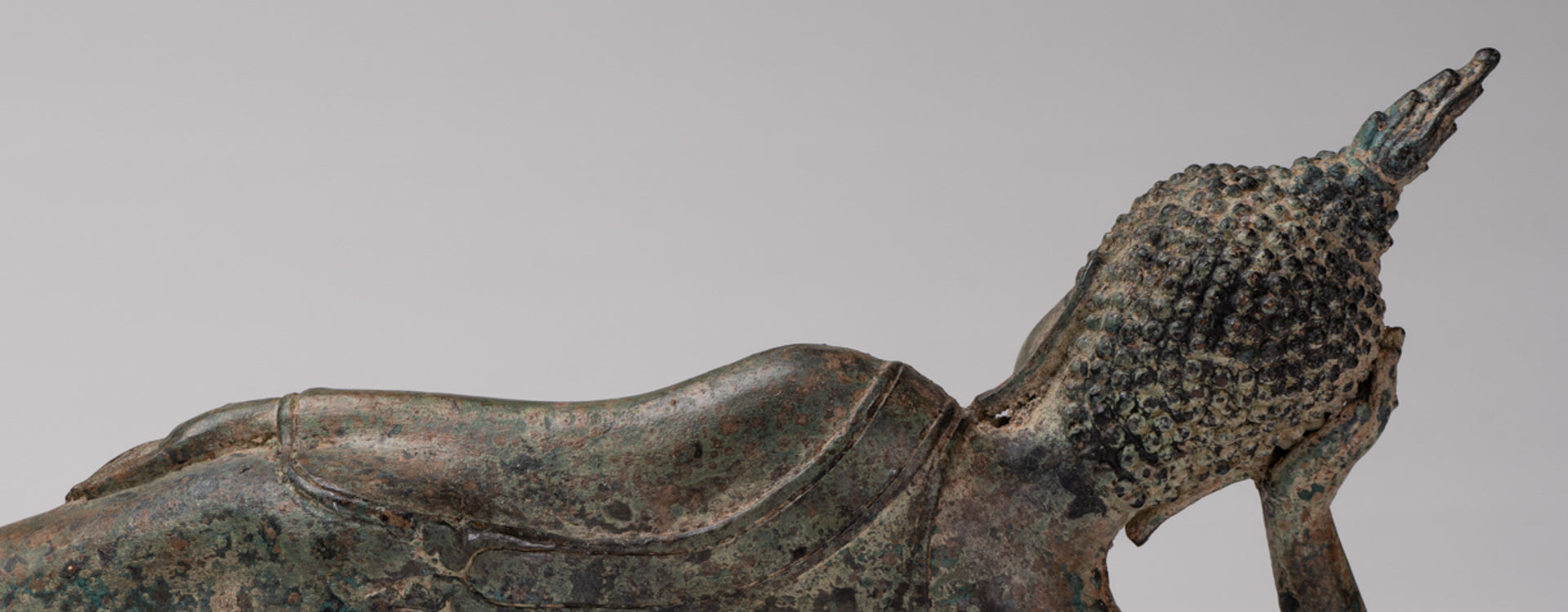 Buddha Statue - Antique Thai Style Bronze Sukhothai Reclining Nirvana Buddha Statue - 43cm/17"