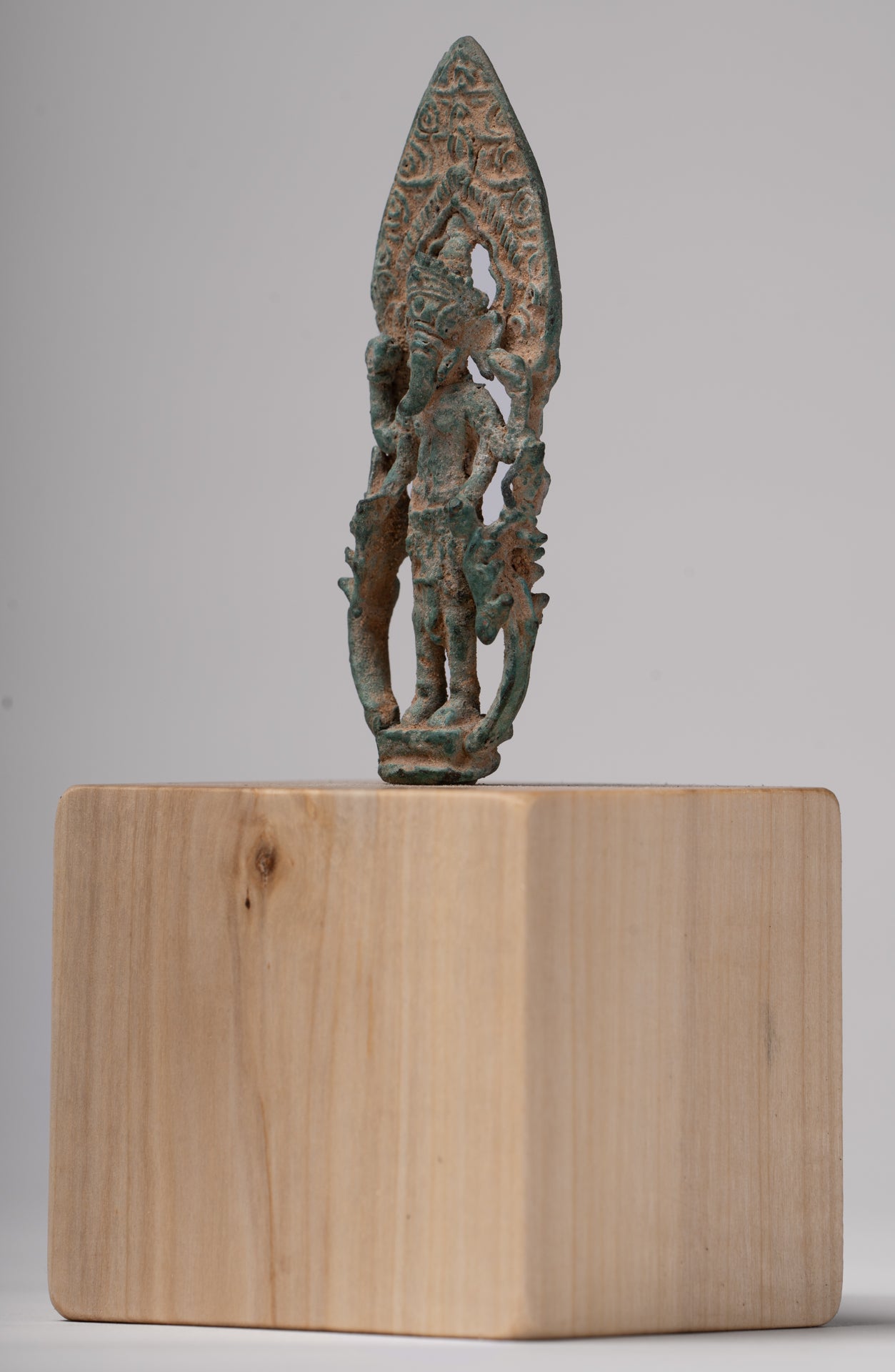 Ganesha Statue - Antique Khmer Style Enthroned Bronze Standing Ganesha Statue - 16cm/6"