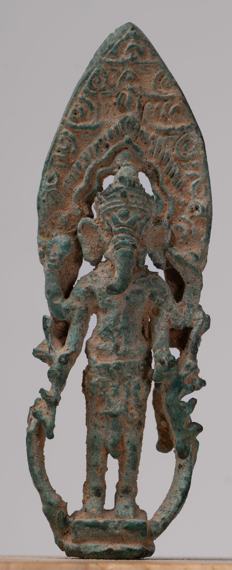 Ganesha Statue - Antique Khmer Style Enthroned Bronze Standing Ganesha Statue - 16cm/6"