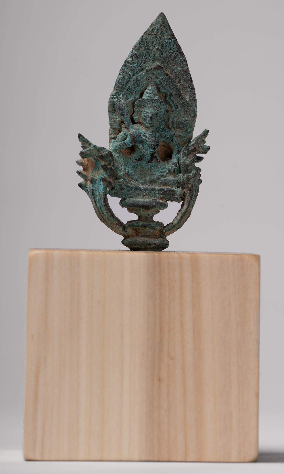 Vishnu Statue - Antique Khmer Style Enthroned Bronze Seated Vishnu Statue - 14cm/6"