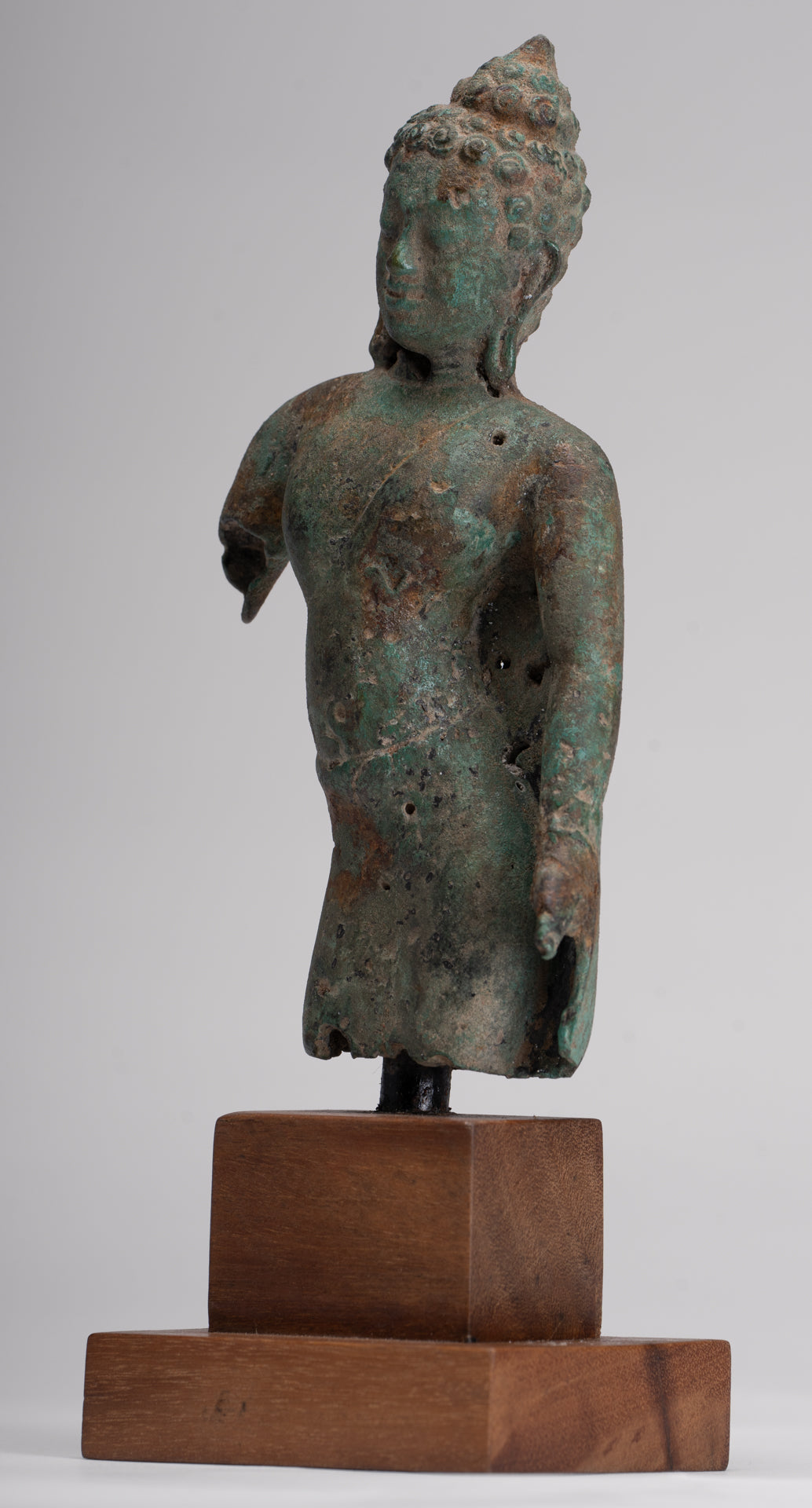 Buddha Statue - Antique Khmer Style Mounted Bronze Phnom Da Buddha Statue - 25cm/10"