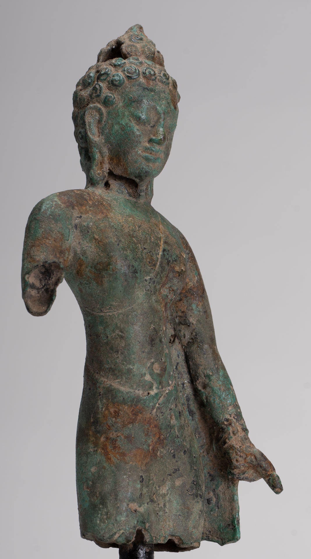 Buddha Statue - Antique Khmer Style Mounted Bronze Phnom Da Buddha Statue - 25cm/10"