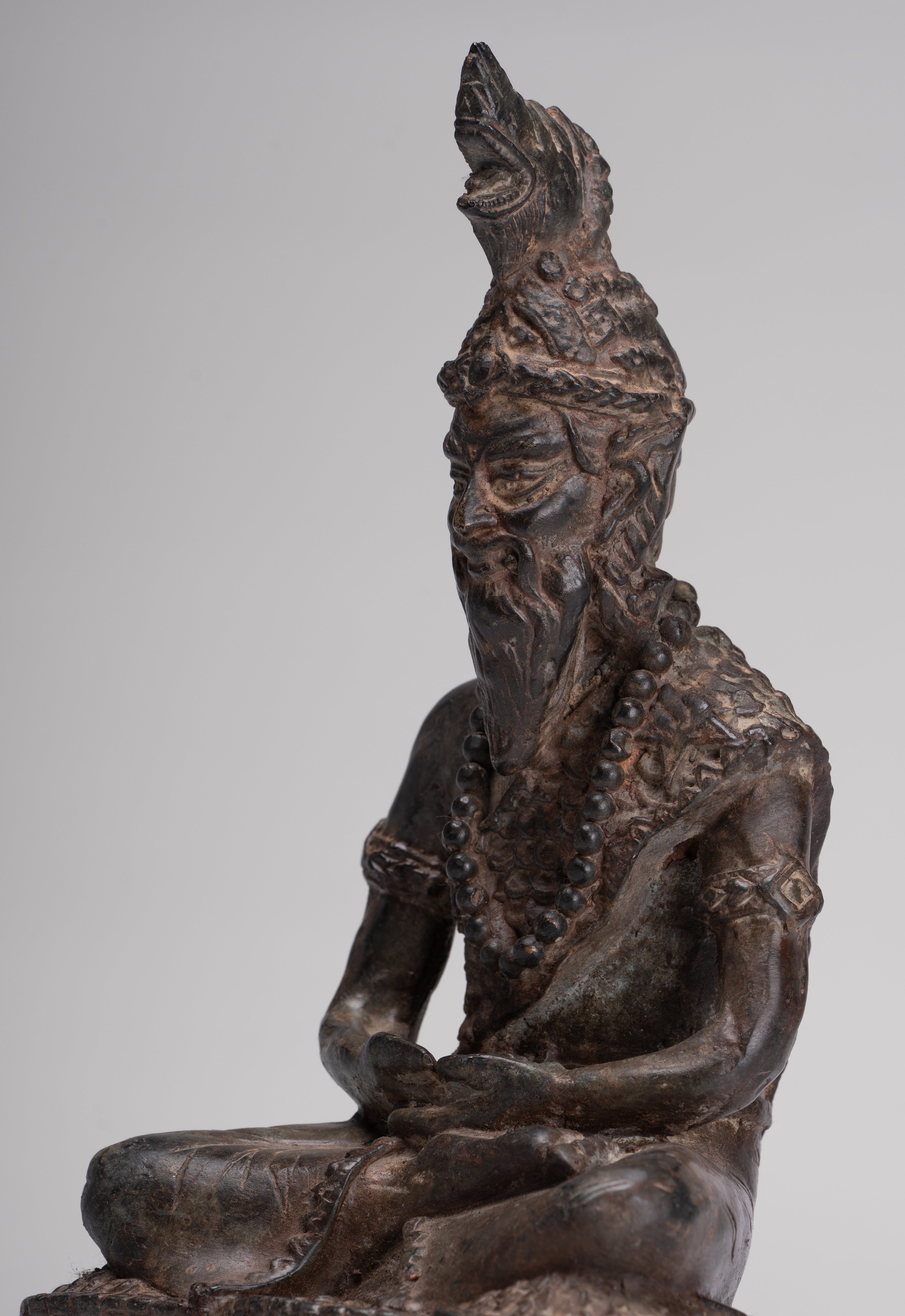 Rishi Statue - Antique Thai Style Seated Bronze Rishi or Wise Man - 25cm/10"