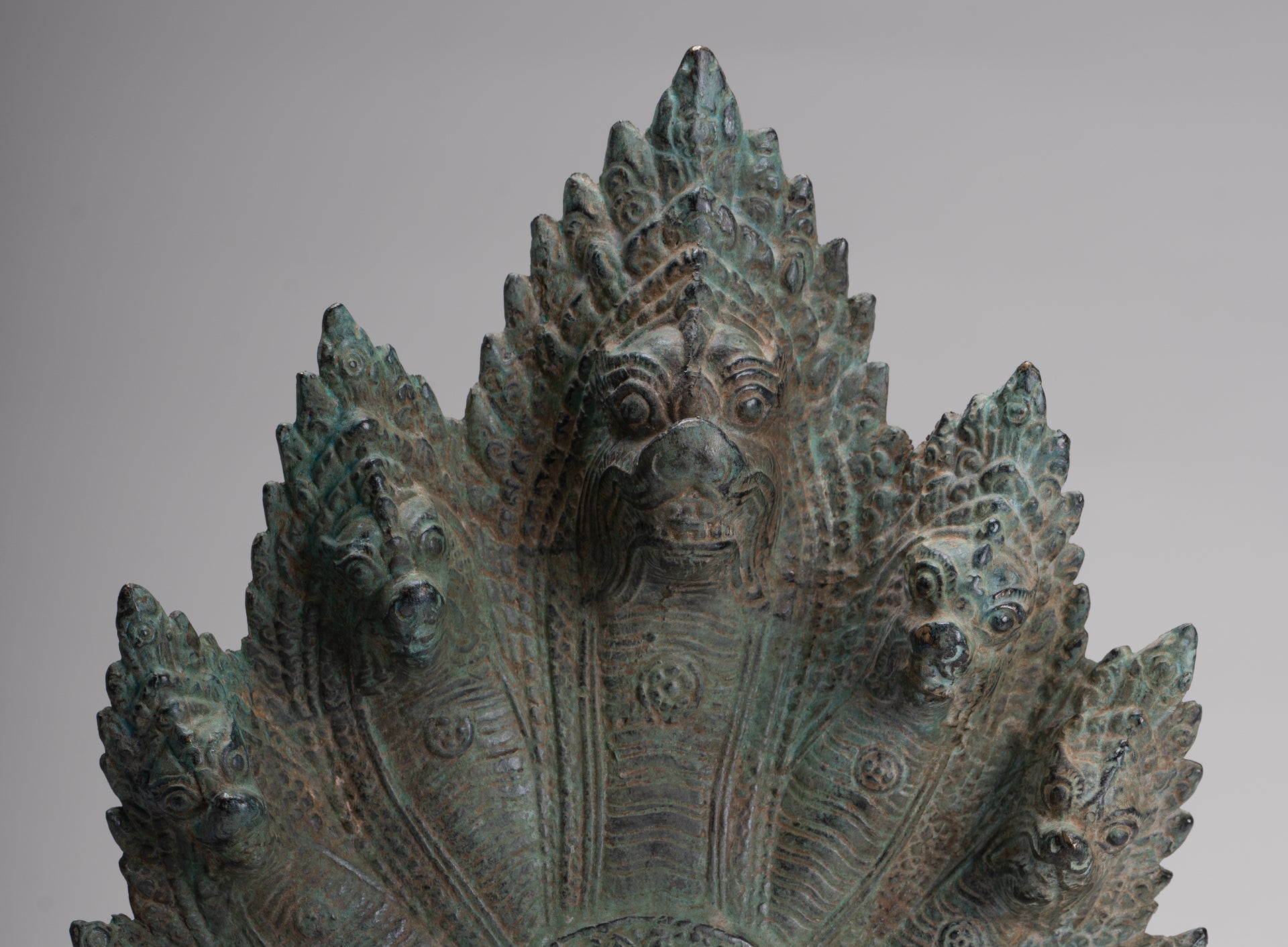 Naga Statue - Antique Khmer Style Bronze Protective Naga, Snake or Serpent Statue - 36cm/14"