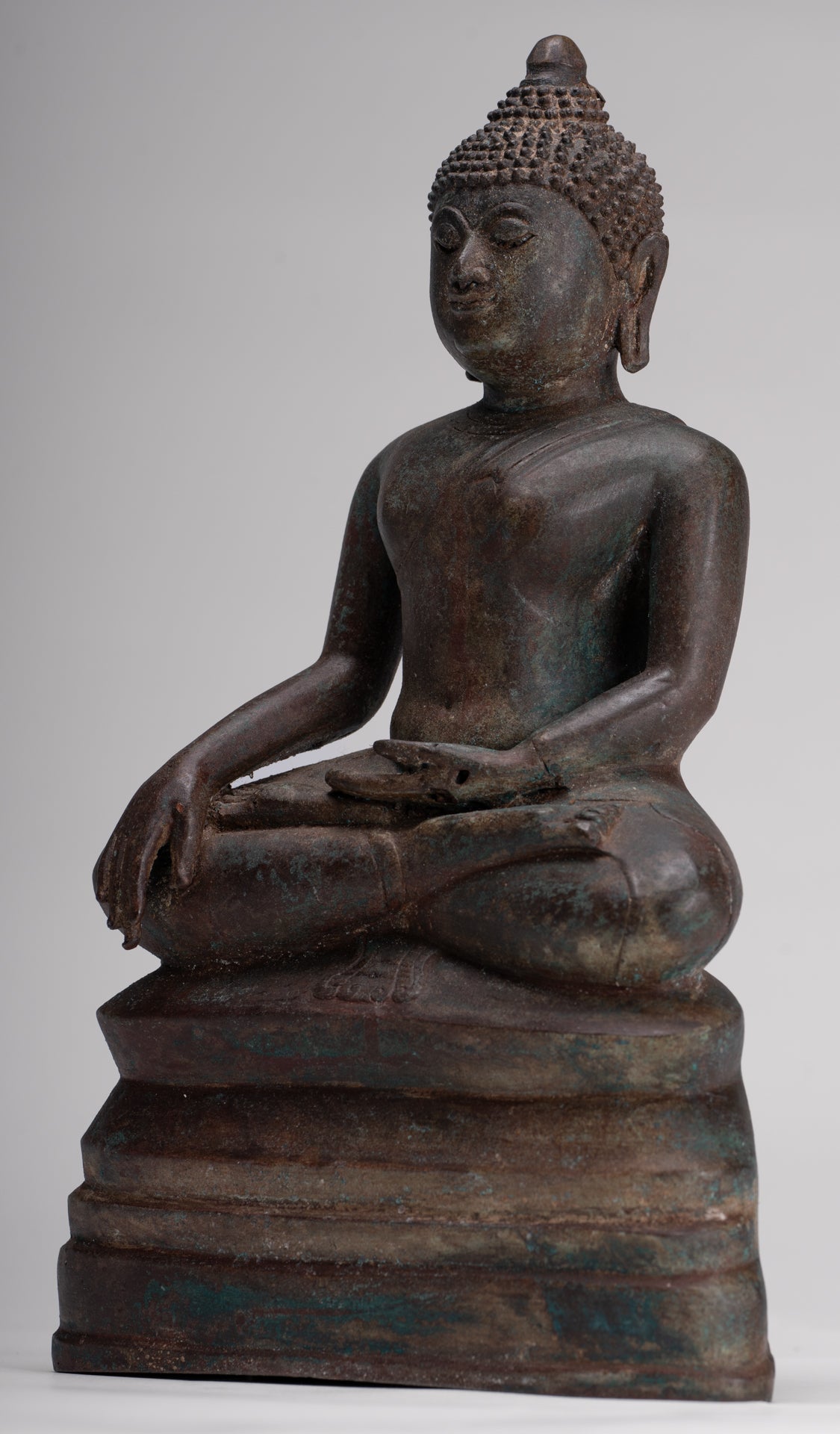 Buddha Statue - Antique Thai Style Bronze Chiang Saen Enlightenment Buddha Statue - 30cm/12"
