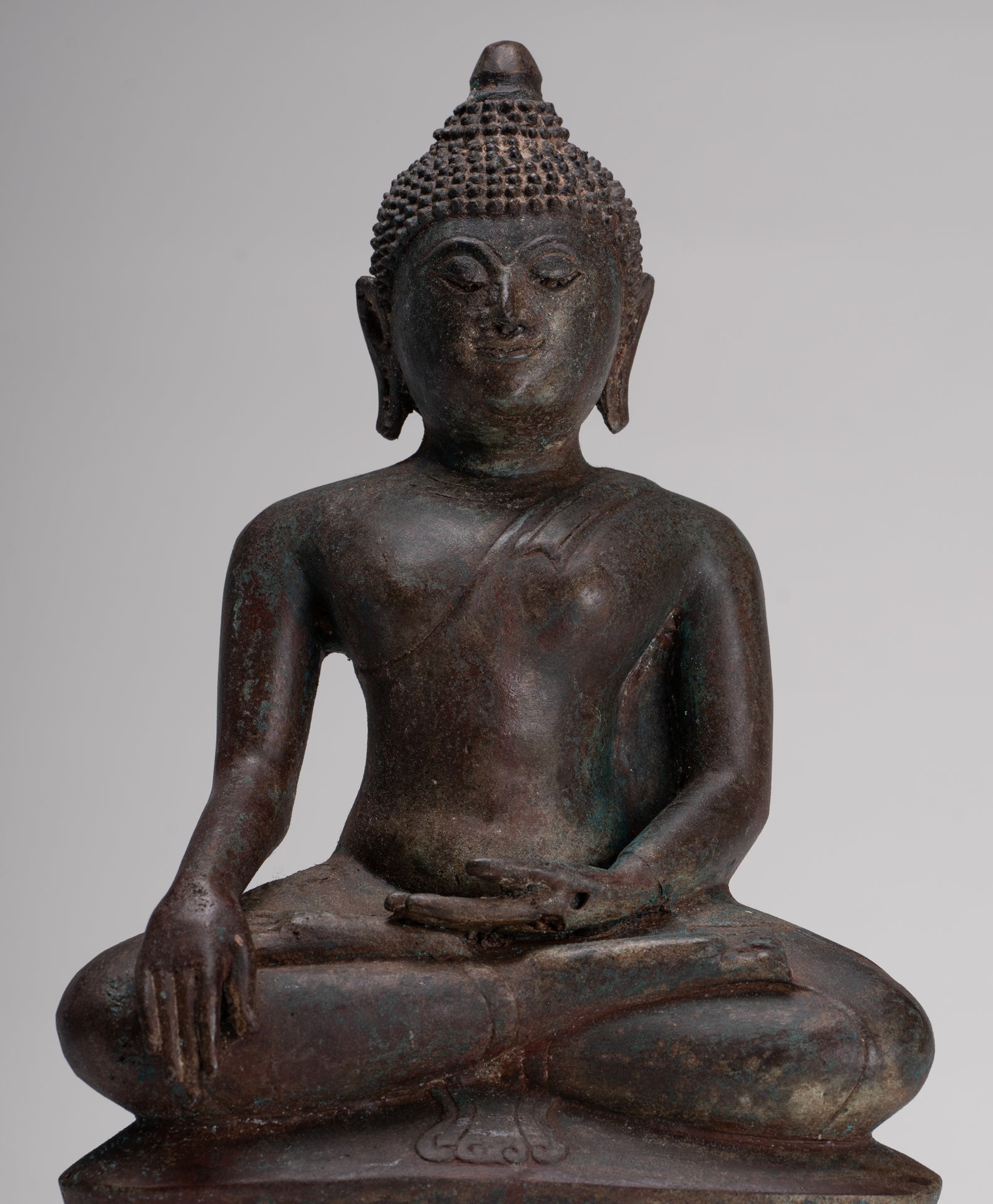 Buddha Statue - Antique Thai Style Bronze Chiang Saen Enlightenment Buddha Statue - 30cm/12"