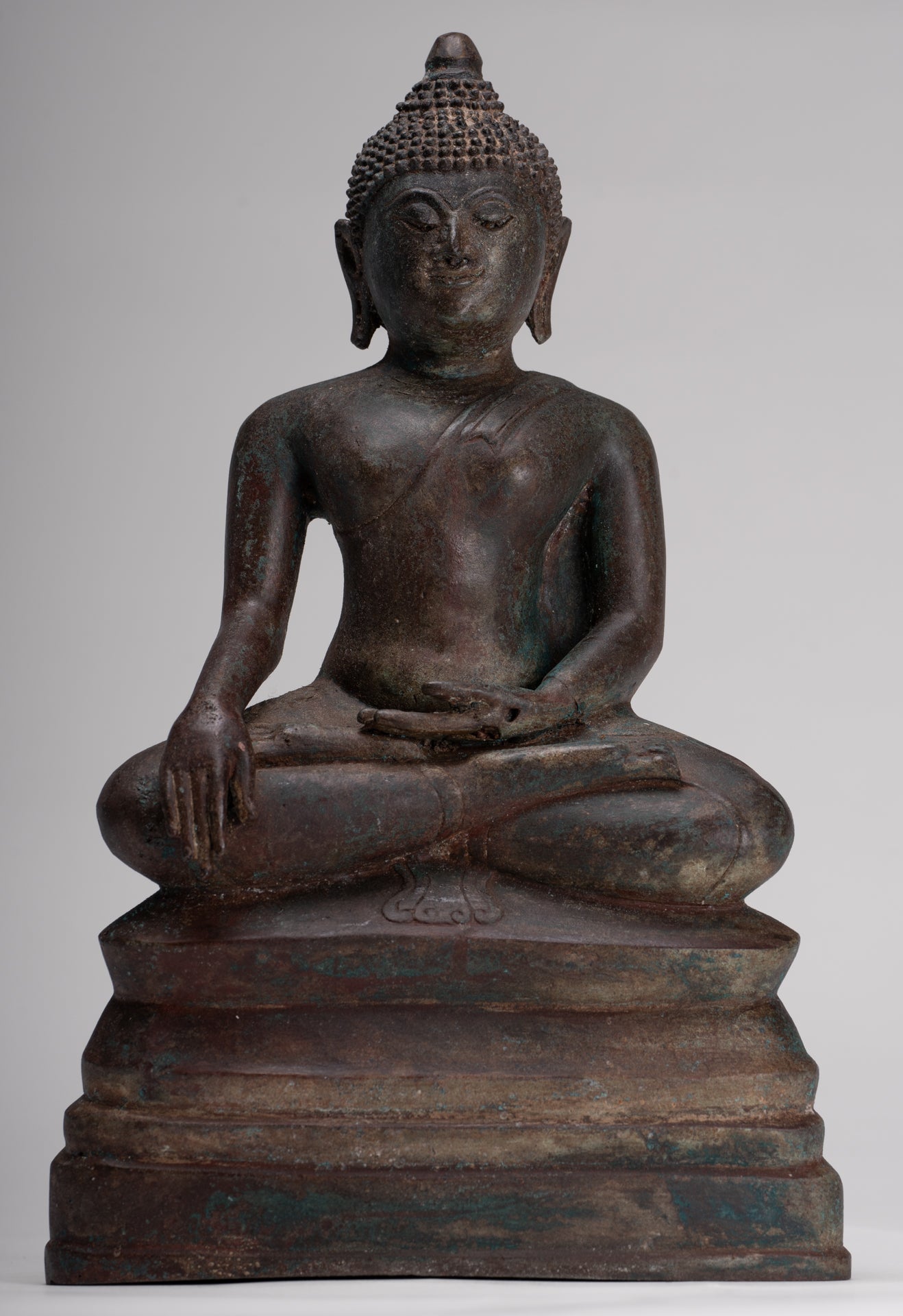 Buddha Statue - Antique Thai Style Bronze Chiang Saen Enlightenment Buddha Statue - 30cm/12"