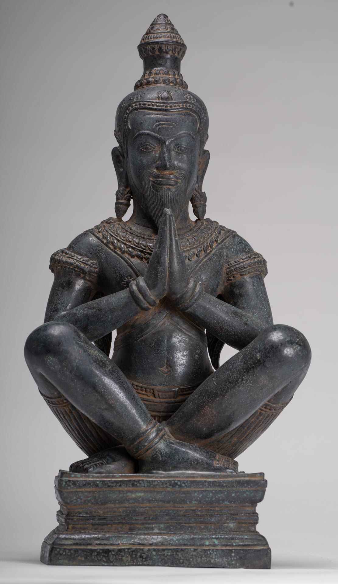 Rishi Statue - Antique Khmer Style Seated Bronze Rishi or Wise Man - 42cm/17"