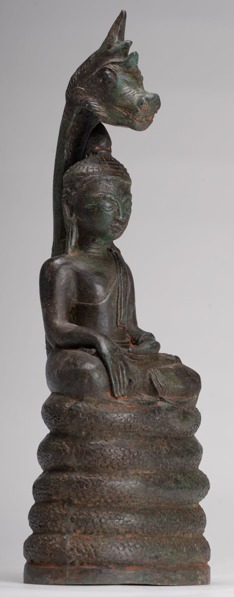 Buddha Statue - Antique Laos Style Bronze Enlightenment Naga Buddha Statue - 34cm/14"