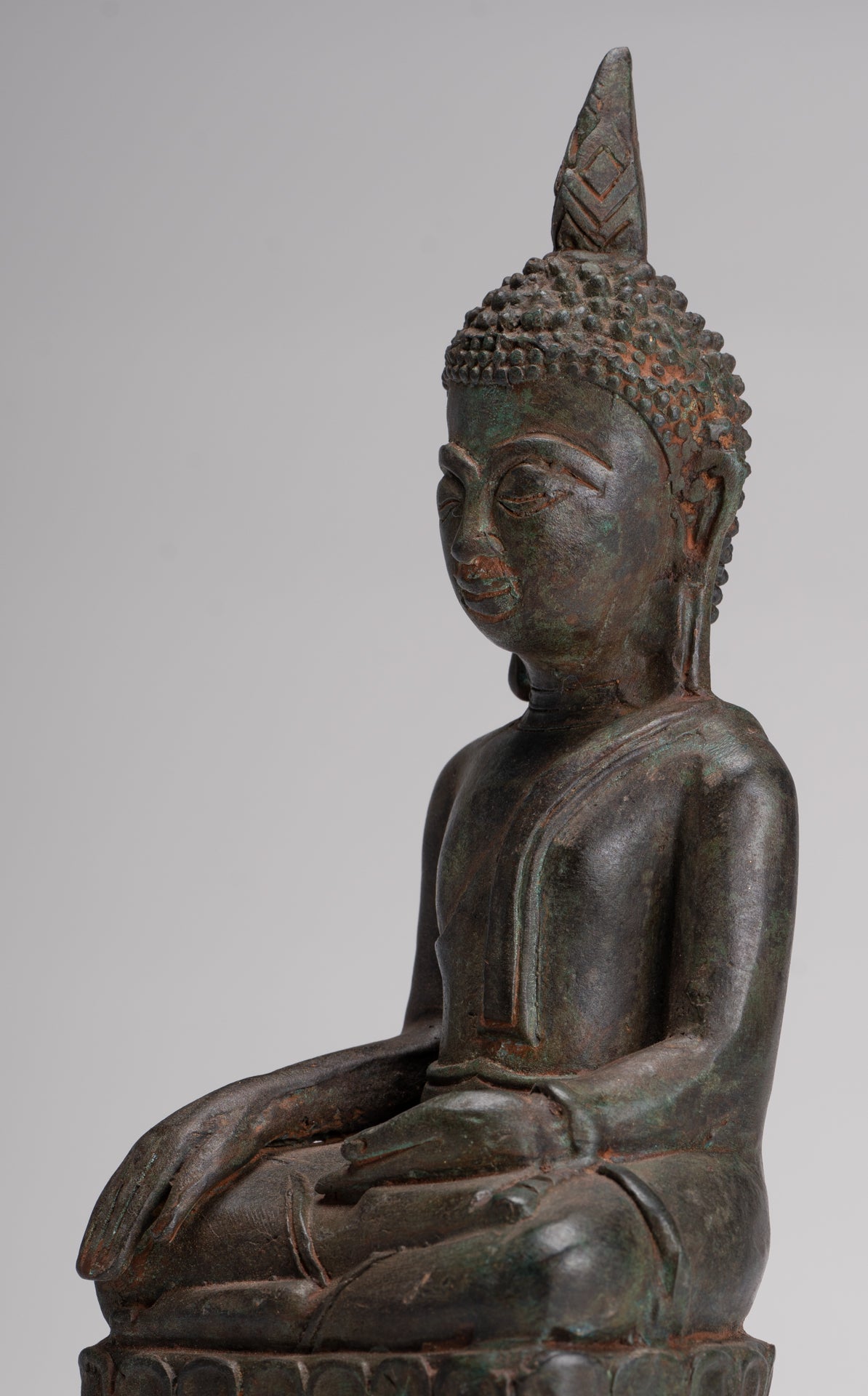 Buddha Statue - Antique Laos Style Bronze Enlightenment Elephant Buddha Statue - 30cm/12"