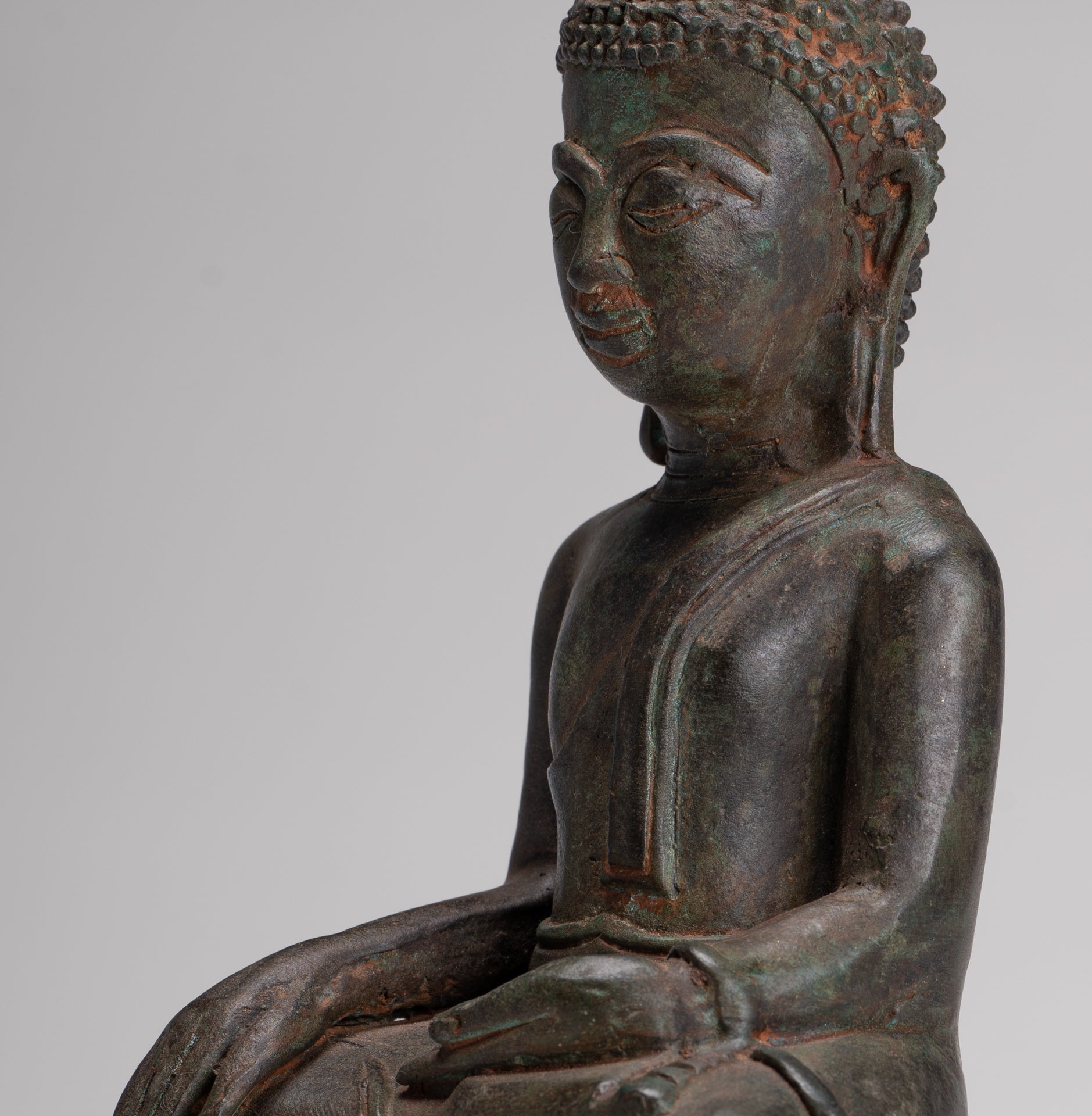 Buddha Statue - Antique Laos Style Bronze Enlightenment Elephant Buddha Statue - 30cm/12"