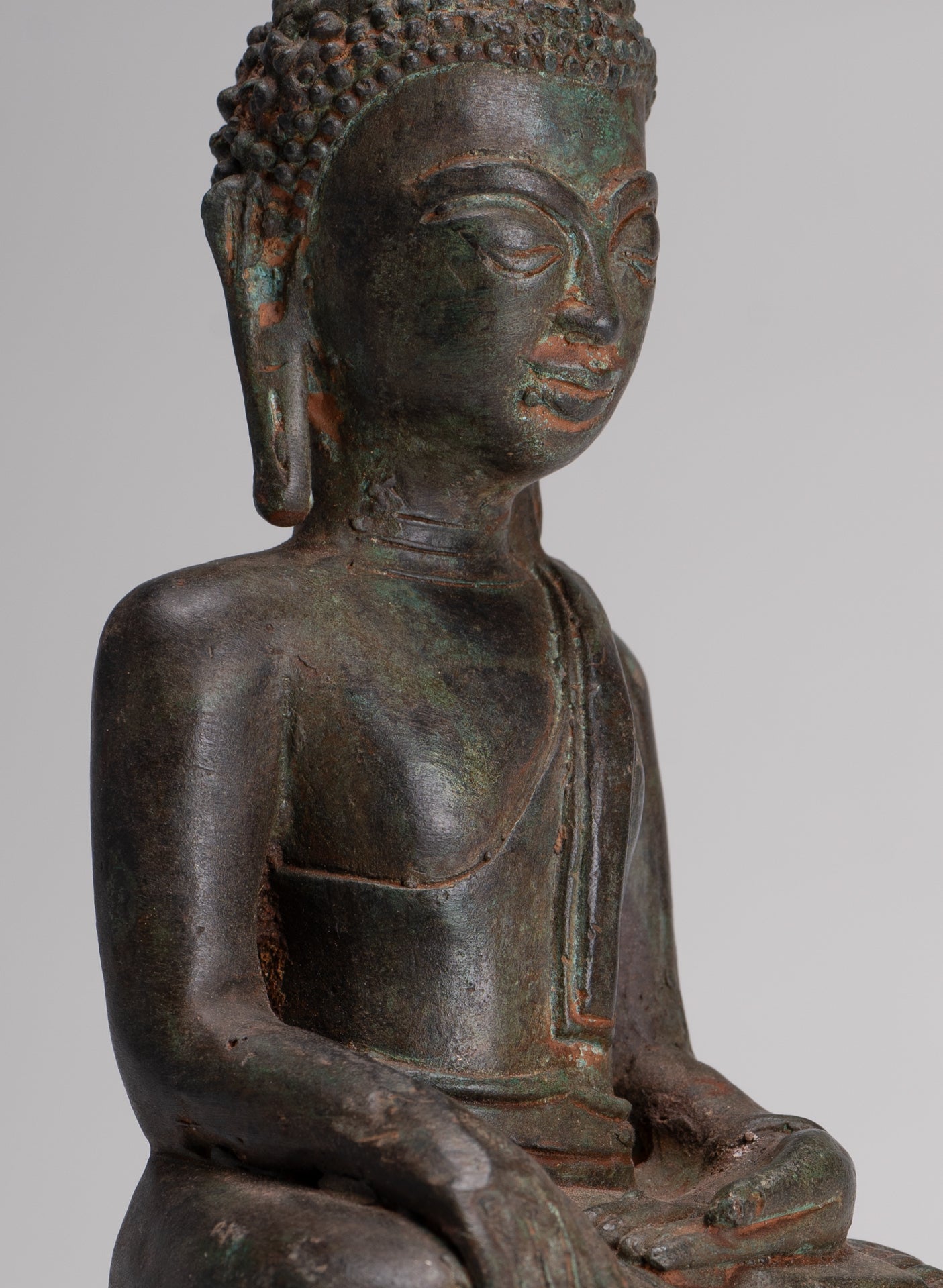 Estatua de Buda - Estatua de Buda de la Ilustración de bronce antiguo estilo Laos - 30 cm/12 "