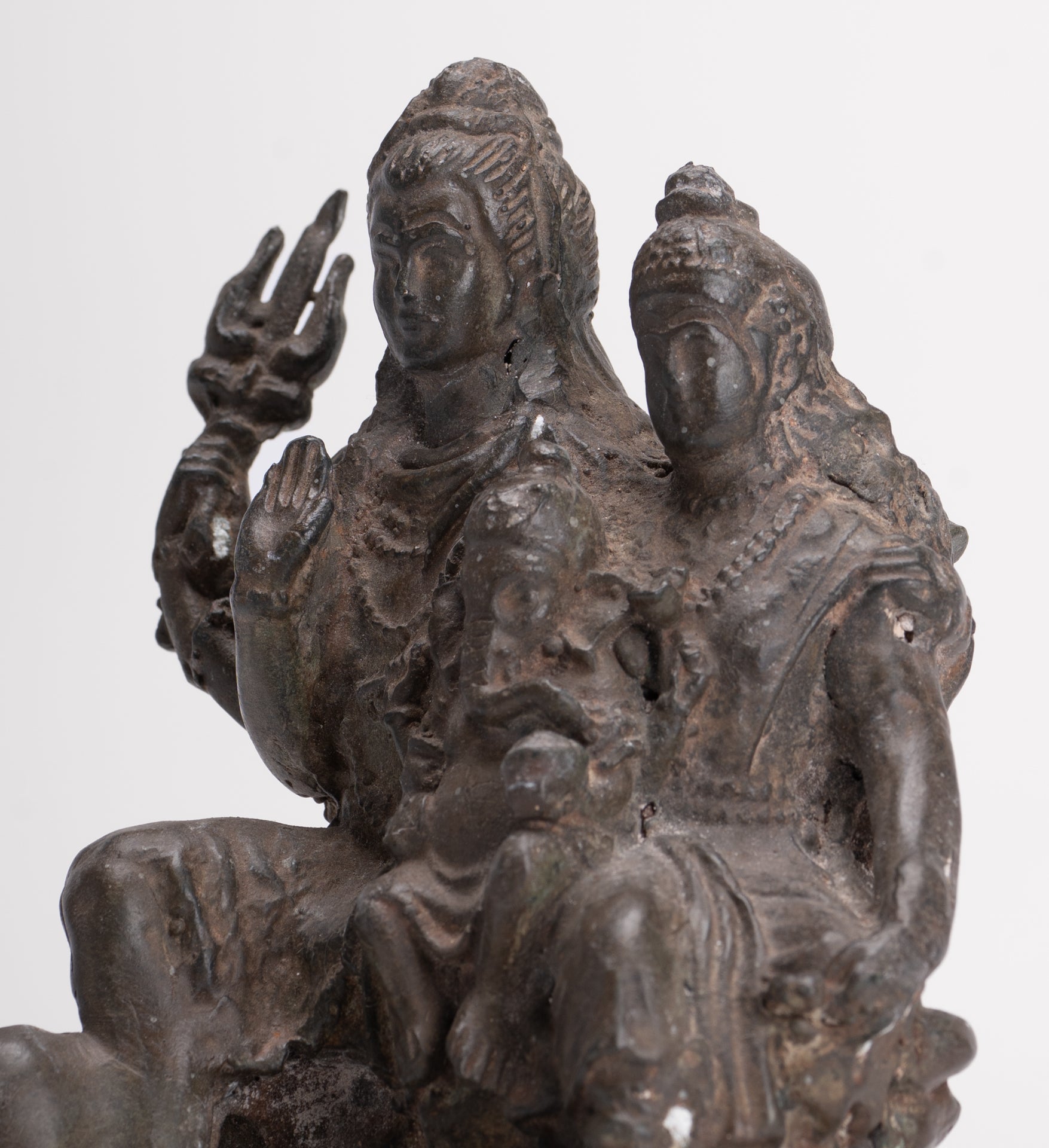 Shiva Statue - Antique Thai Style Bronze Shiva Parvati & Ganesha Statue - 15cm/6"